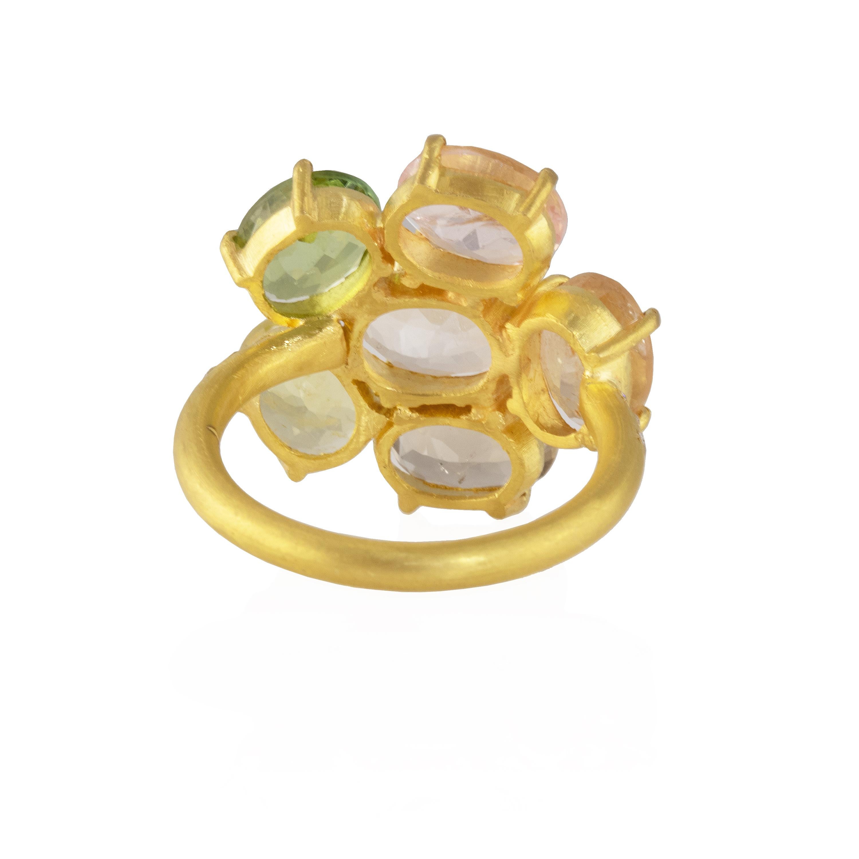 Ico & the Bird Fine Jewelry 7.60 carat Tourmaline Diamond Floral Gold Ring In New Condition For Sale In Los Angeles, CA