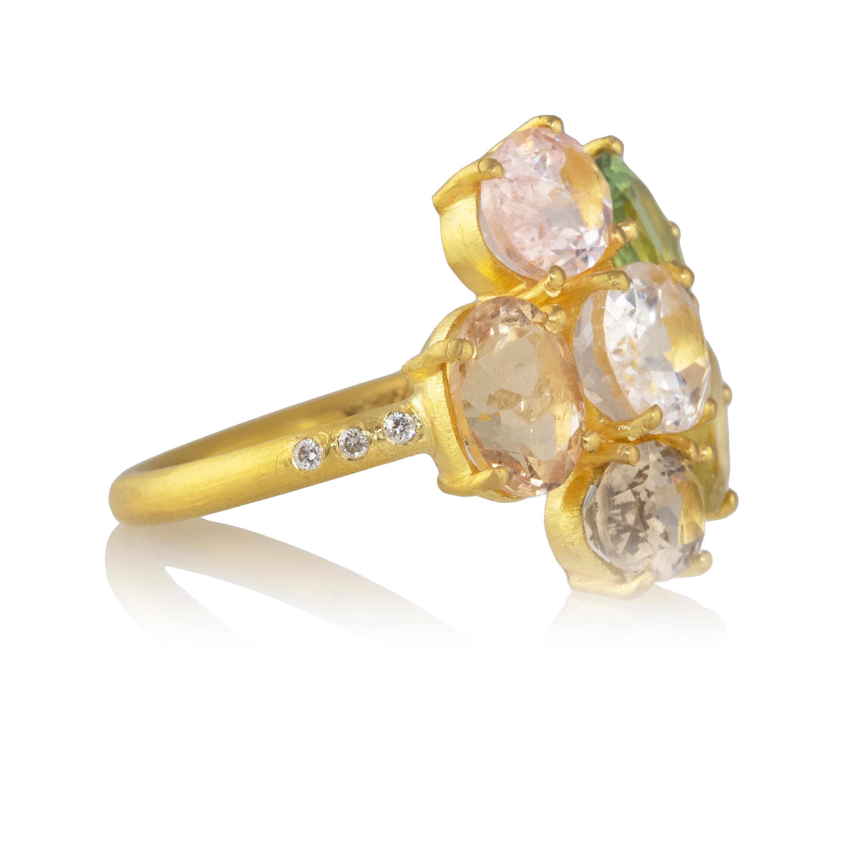 Women's Ico & the Bird Fine Jewelry 7.60 carat Tourmaline Diamond Floral Gold Ring For Sale