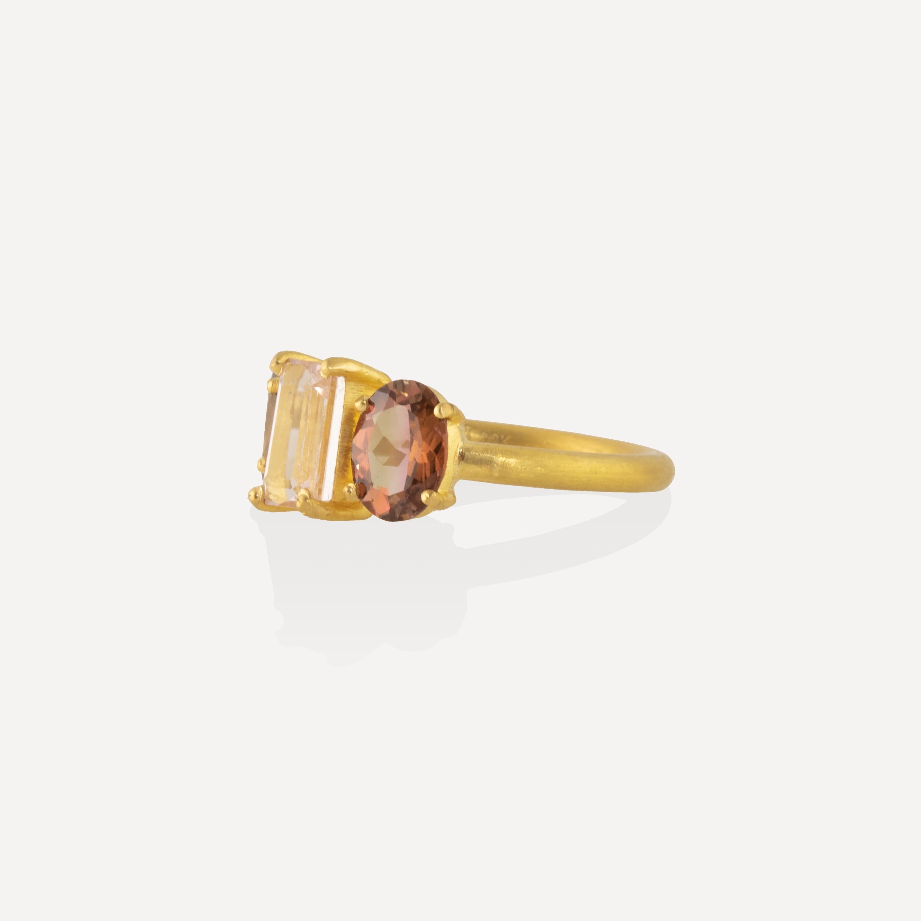 Brilliant Cut Ico & the Bird Fine Jewelry 3.75 carat Tourmaline Trio Gold Ring For Sale