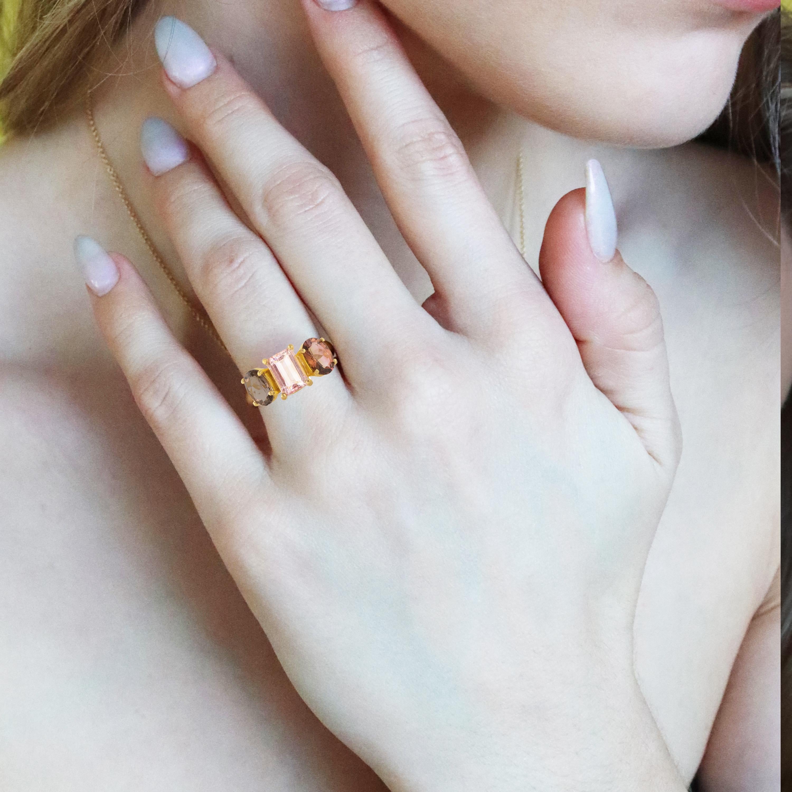 Women's Ico & the Bird Fine Jewelry 3.75 carat Tourmaline Trio Gold Ring For Sale
