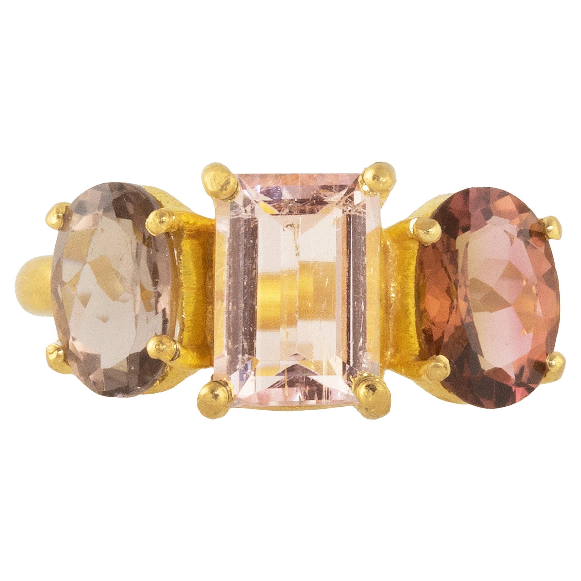 Ico & the Bird Fine Jewelry 3.75 carat Tourmaline Trio Gold Ring For Sale