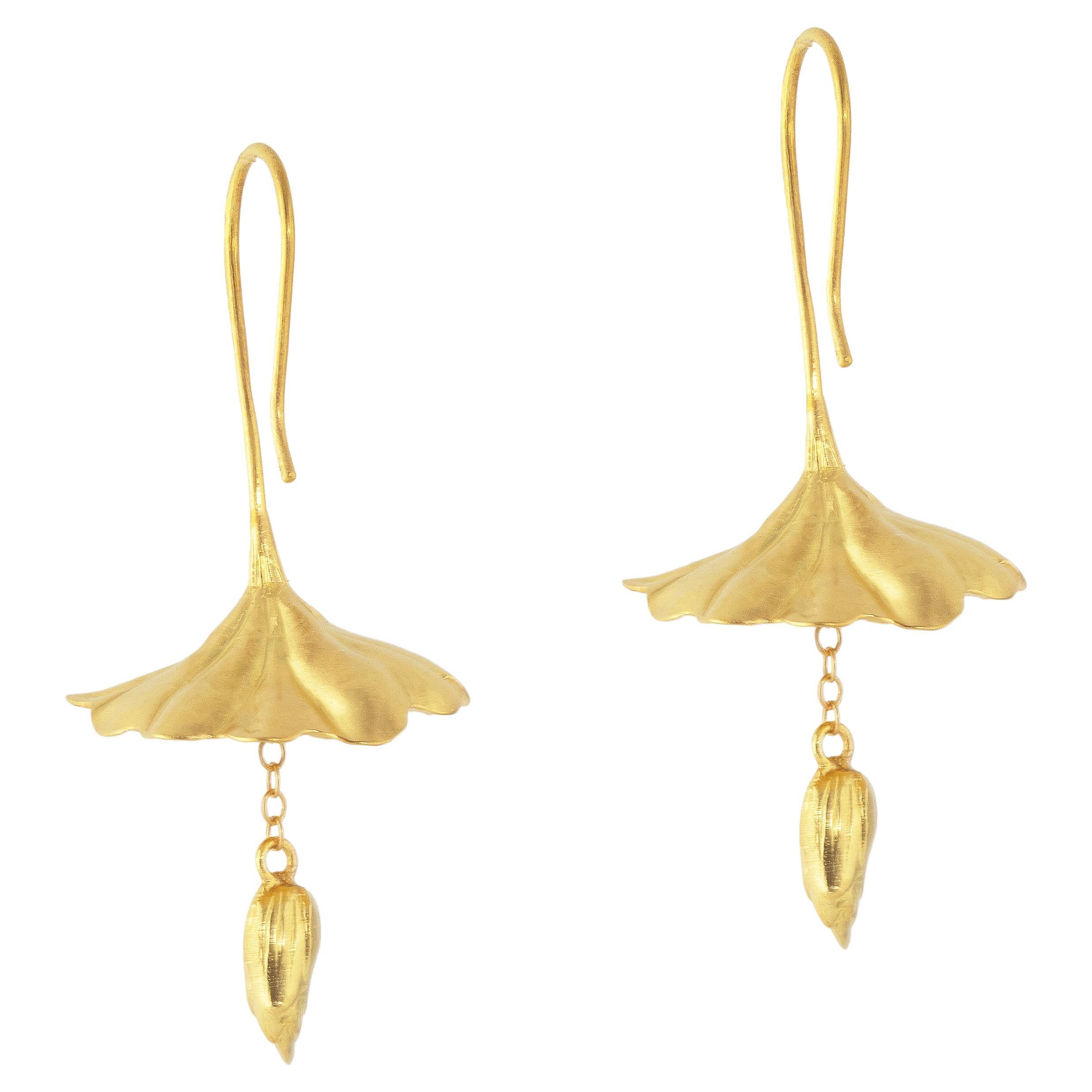 Ico & the Bird Fine Jewelry & Turquoise Mountain Myanmar Lotus Gold Earrings For Sale