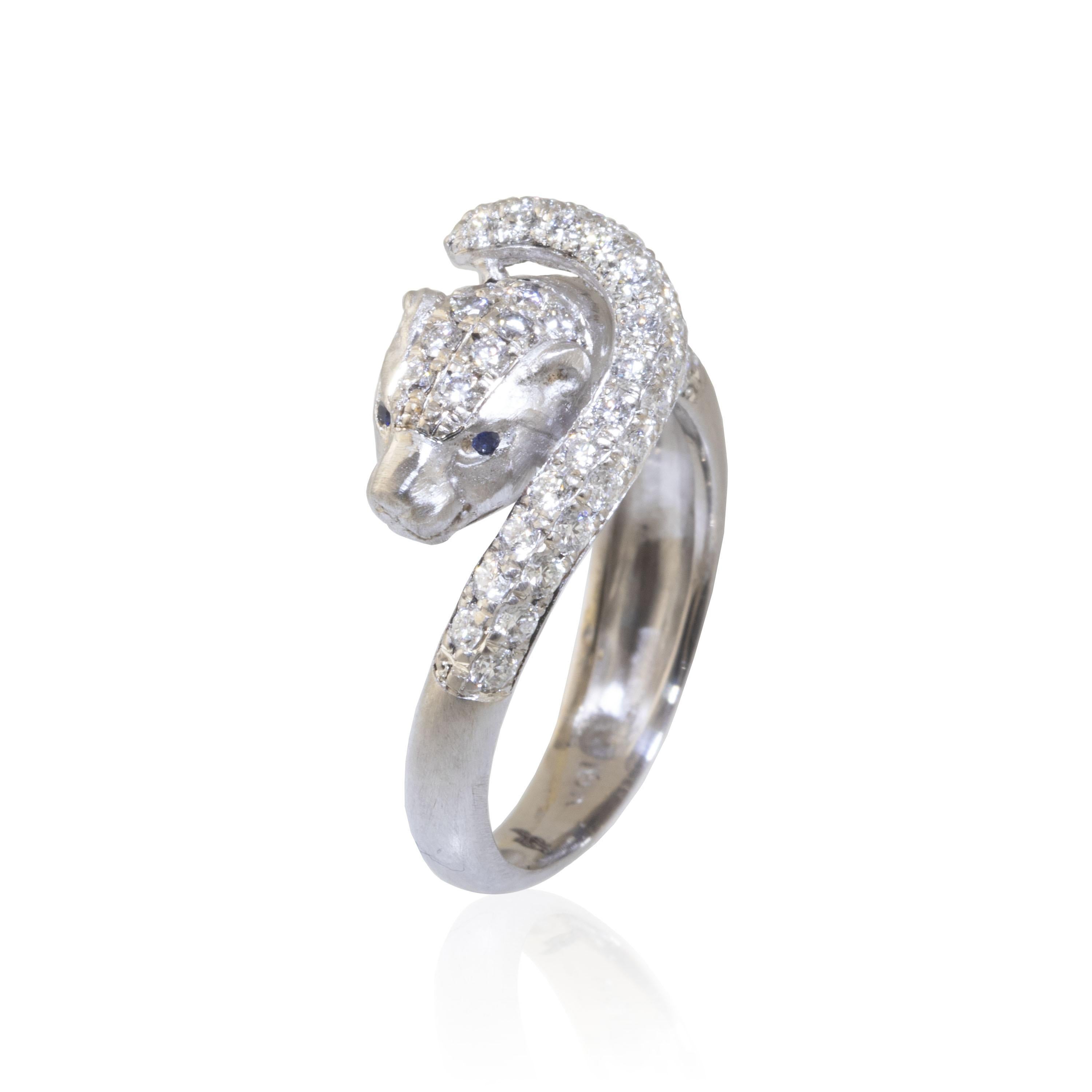 Ico & the Bird Fine Jewelry White Panther .43 carat Diamond Ring In New Condition In Los Angeles, CA