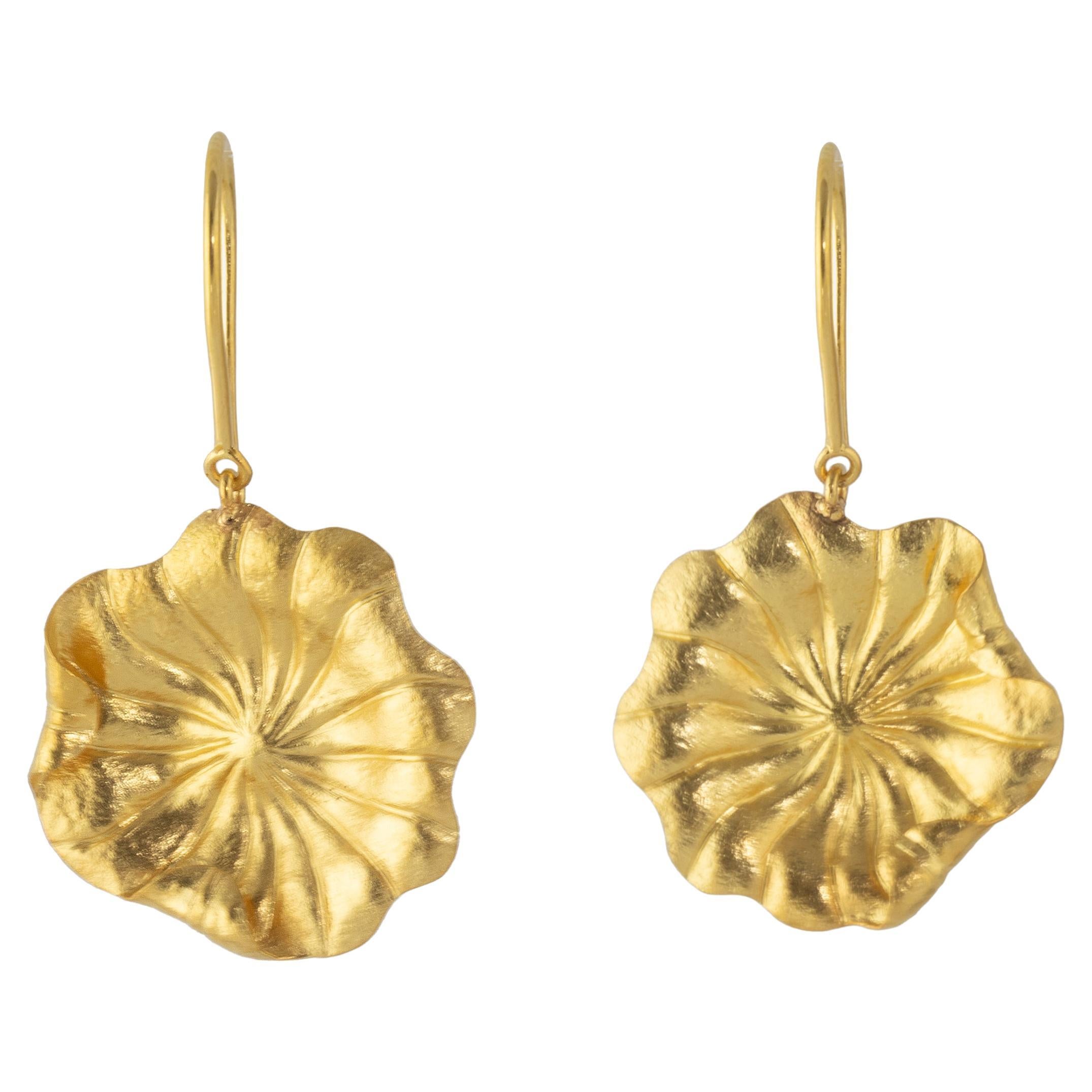 Ico & the Bird Fine Jewelry & Turquoise Mountain Myanmar Lotus Gold Earrings  For Sale