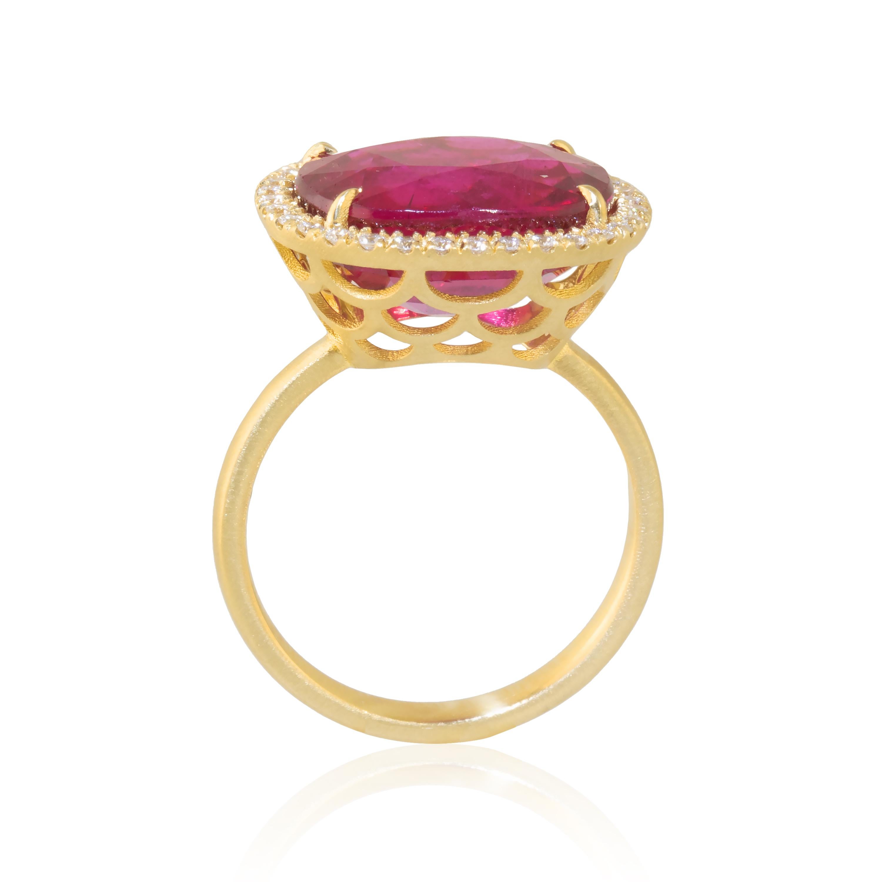 Taille brillant Ico & the Bird Fine Jewelry Bague en tourmaline rubellite et diamants de 10 carats  en vente