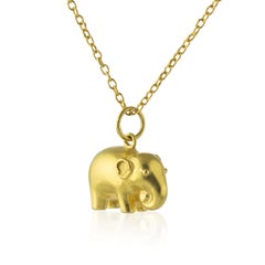 Ico & the Bird & Turquoise Mountain Myanmar Elephant Zodiac 18k Gold Pendant