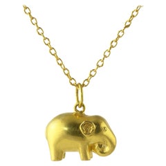 Ico & the Bird & Turquoise Mountain Myanmar Elephant Zodiac 18k Gold Pendant