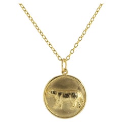 Ico & the Bird & Turquoise Mountain Myanmar Tiger Zodiac 18k Gold Necklace