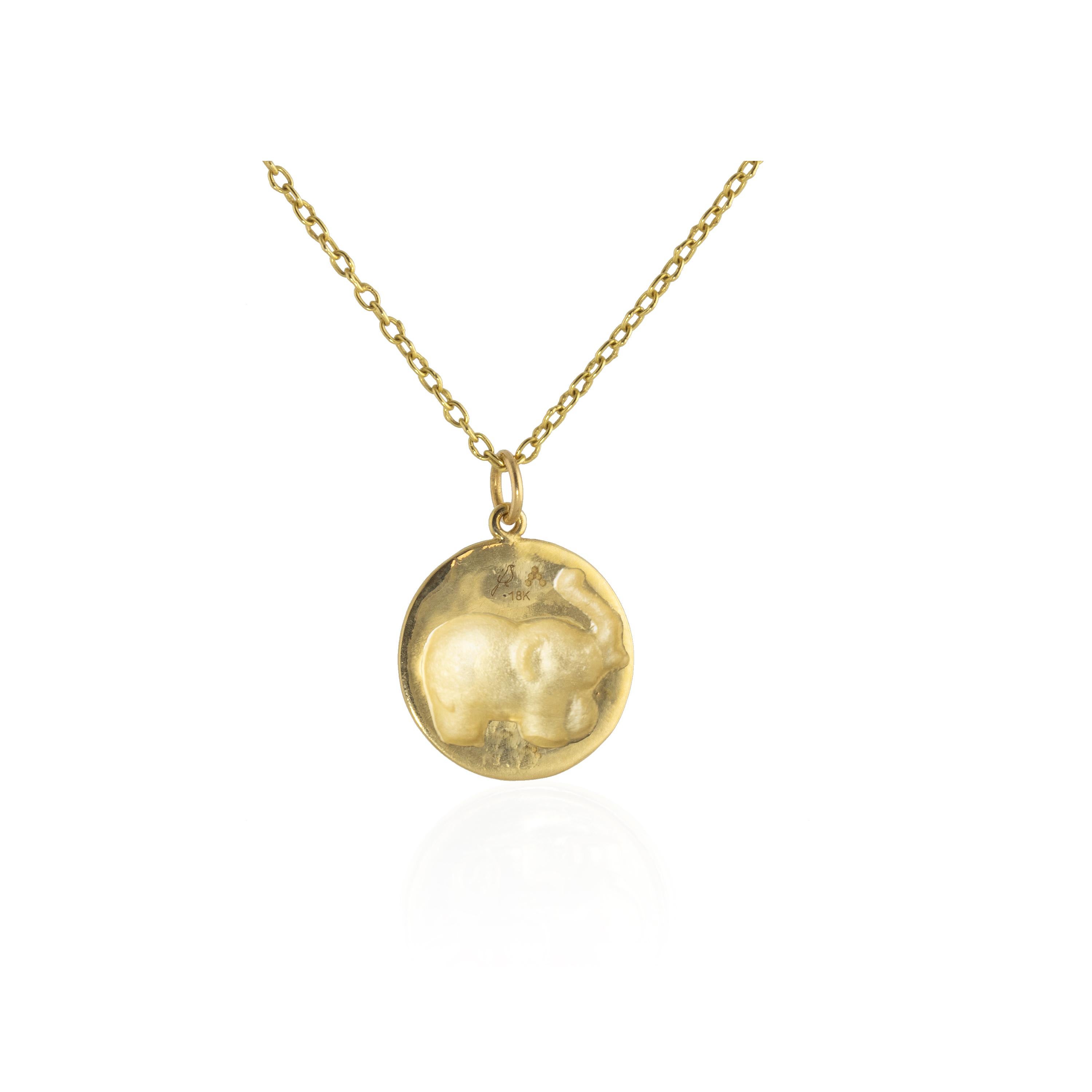 Artisan Ico & the Bird & Turquoise Mountain Myanmar Tusked Elephant 18k Necklace For Sale