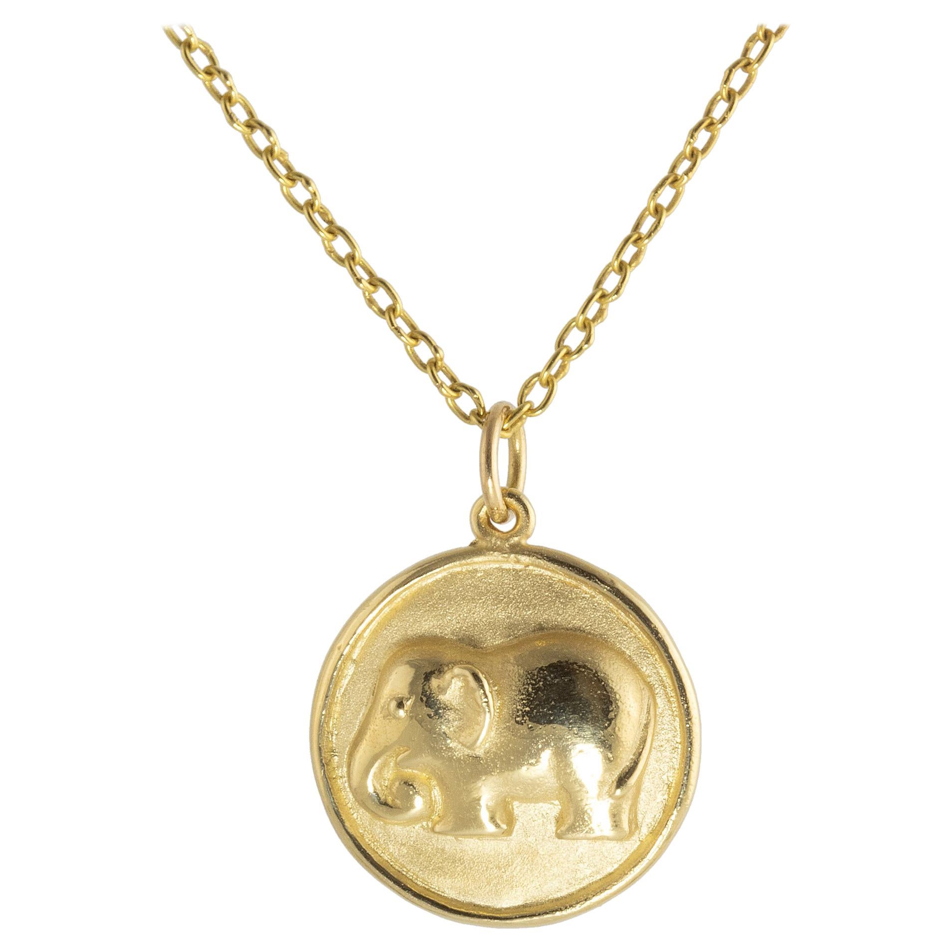 Ico & the Bird & Turquoise Mountain Myanmar Elephant Zodiac 18k Gold Medallion 
