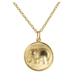 Ico & der Vogel & der Türkis Berg Myanmar Elefant Tierkreiszeichen 18k Gold Medaillon 