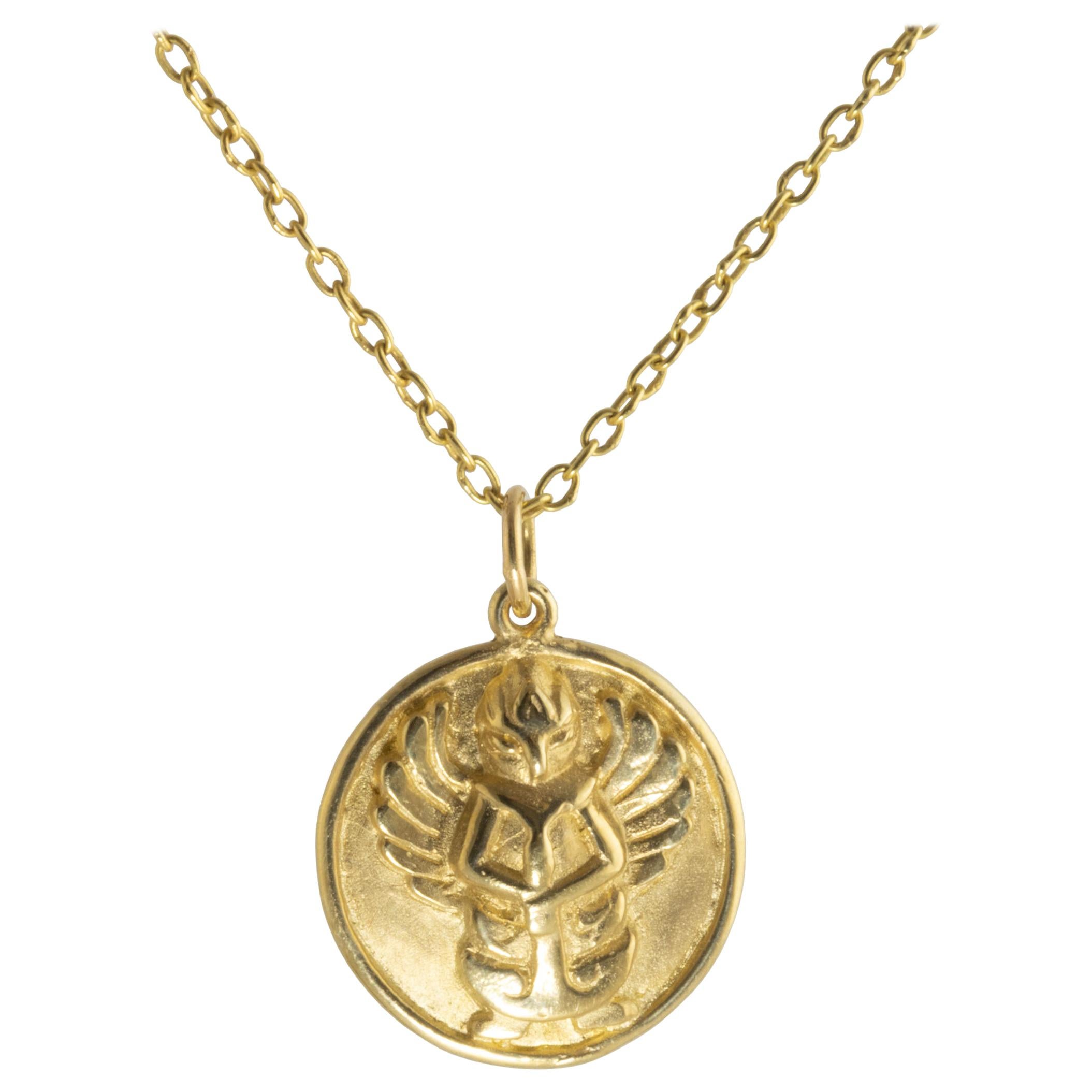 Ico & the Bird & Turquoise Mountain Myanmar Garuda Zodiac 18k Gold Medallion For Sale
