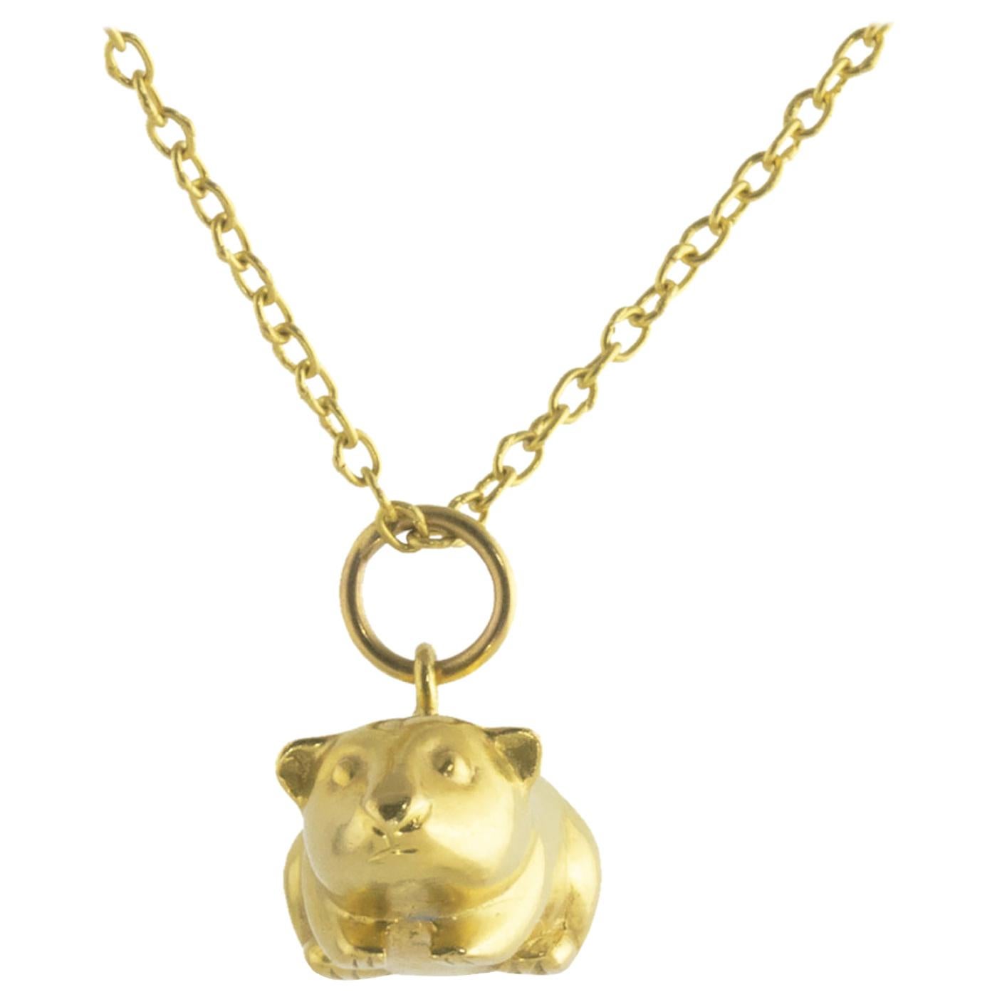 Ico & der Vogel mit türkisfarbenem Berg Myanmar Guinea Pig Tierkreiszeichen 18k Gold Anhänger im Angebot