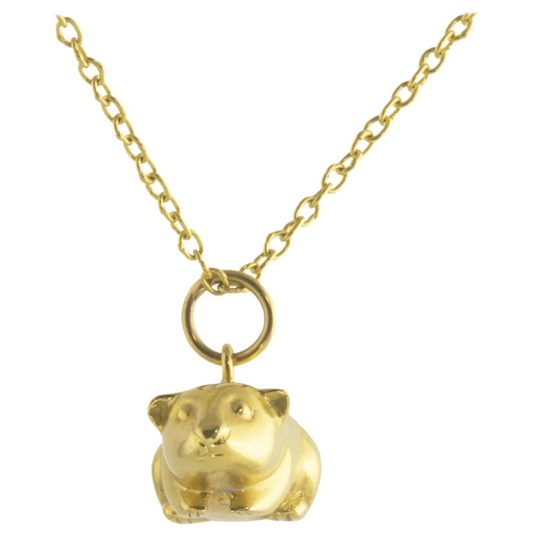 Ico & the Bird w/ Turquoise Mountain Myanmar Guinea Pig Zodiac 18k Gold Pendant For Sale