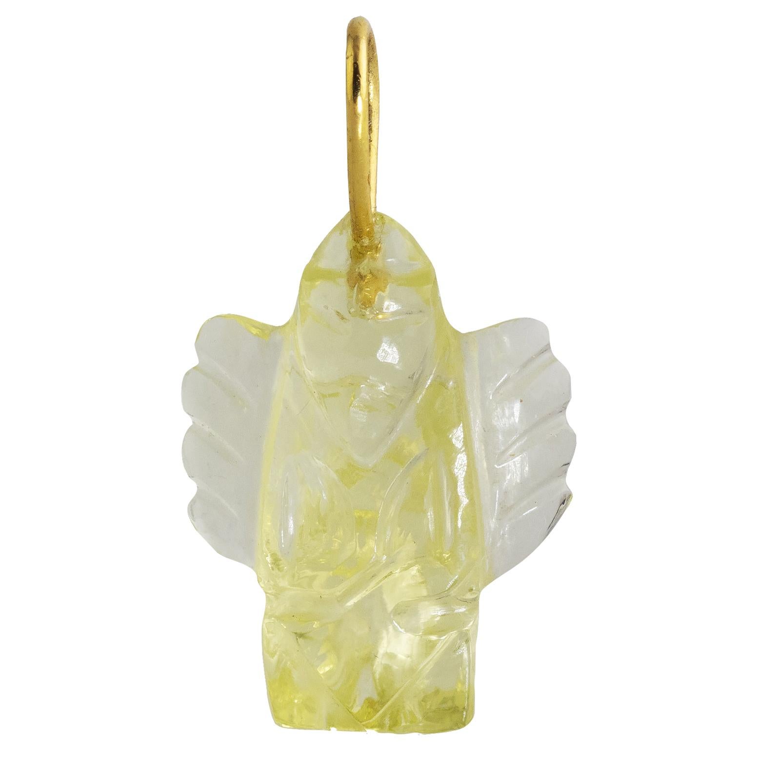 Ico & the Bird & Turquoise Mountain Myanmar Lemon Quartz Garuda 22k Gold Pendant For Sale