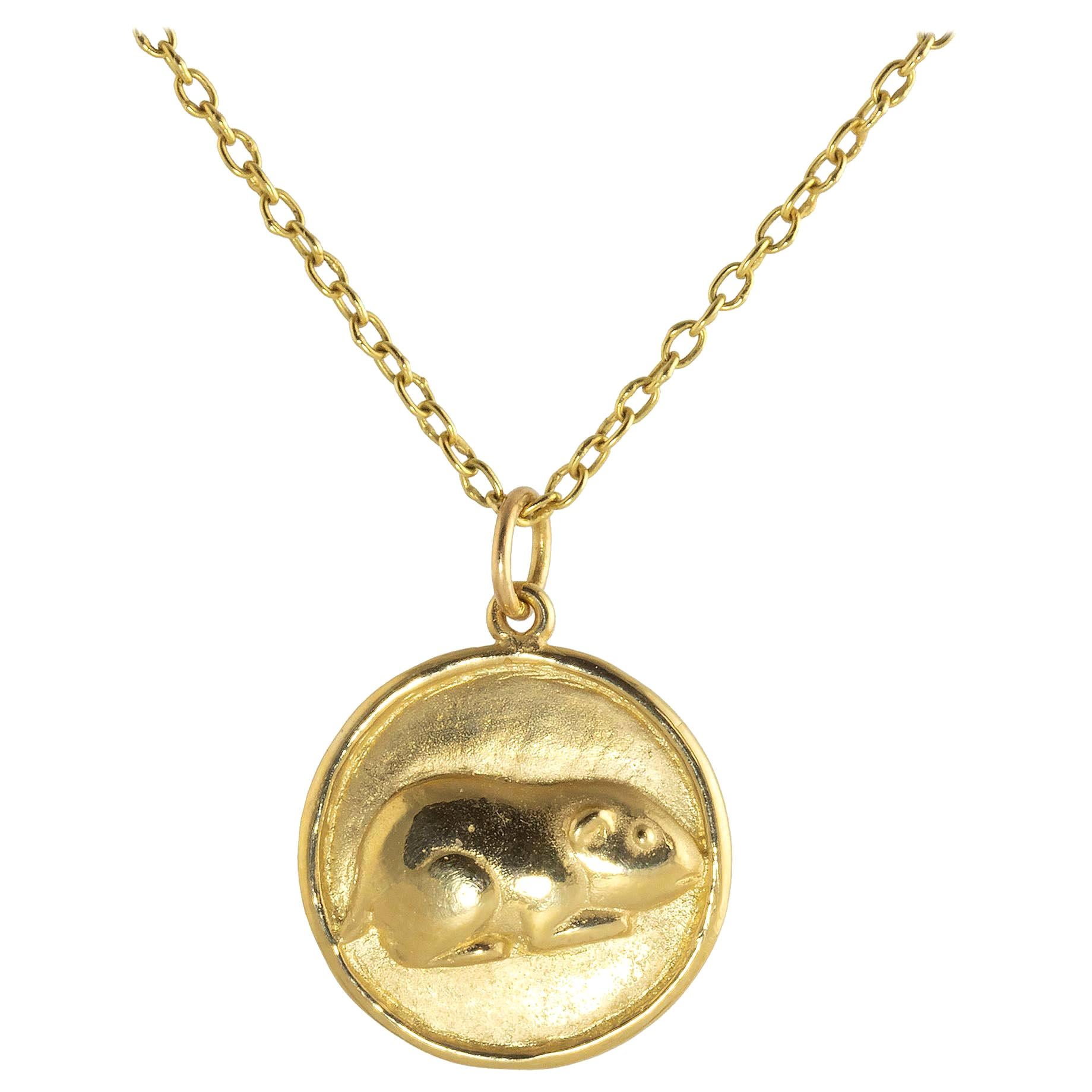 Ico & the Bird & Turquoise Mountain Myanmar Guinea Pig Zodiac 18k Gold Medallion