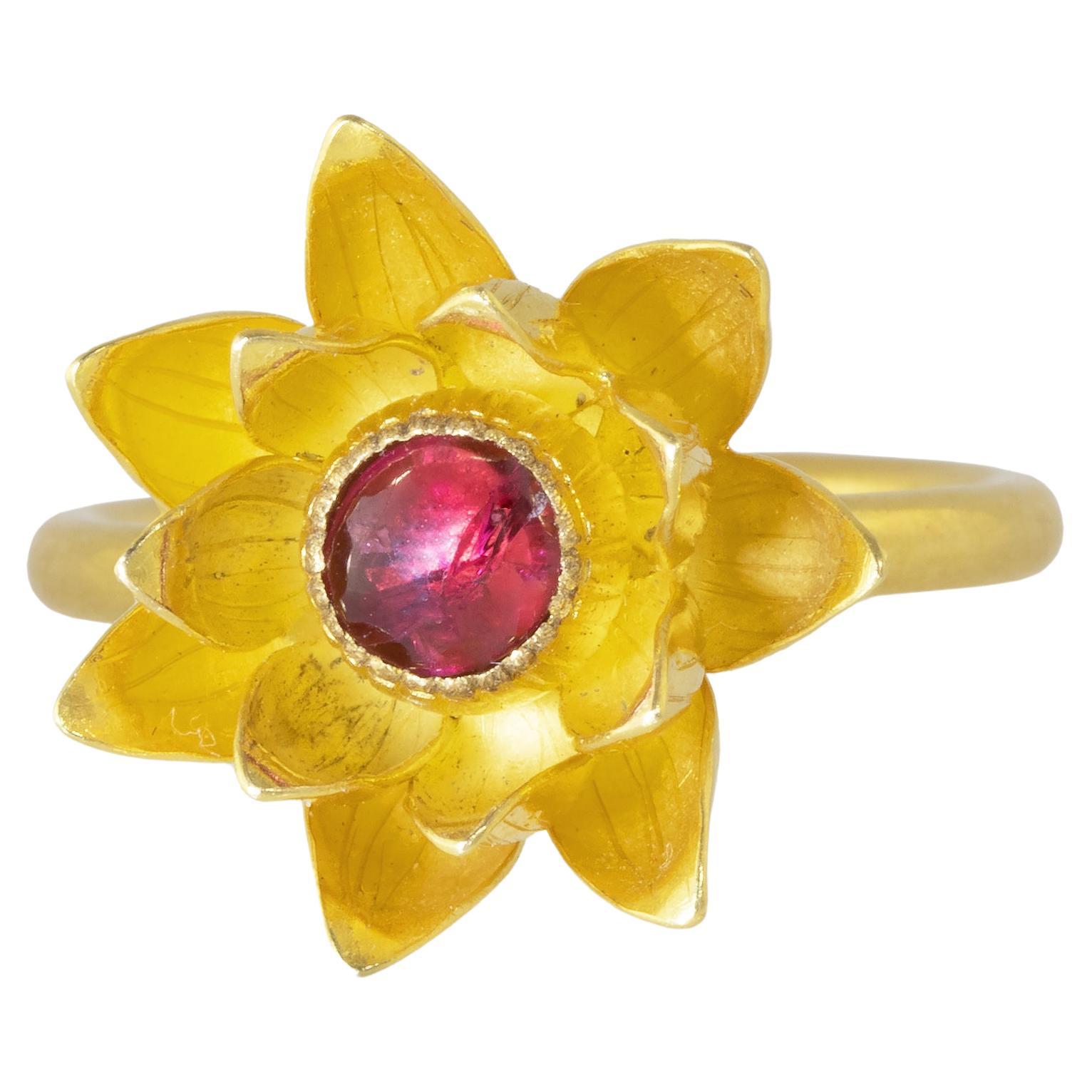 Ico & the Bird Fine Jewelry & Turquoise Mountain Myanmar Spinel Flower Ring  For Sale