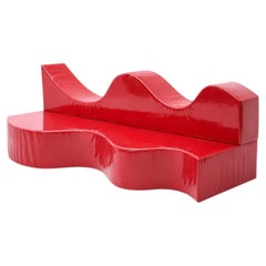 Icomnico Space Age Red Vinyl Superonda Sofa by Archizoom