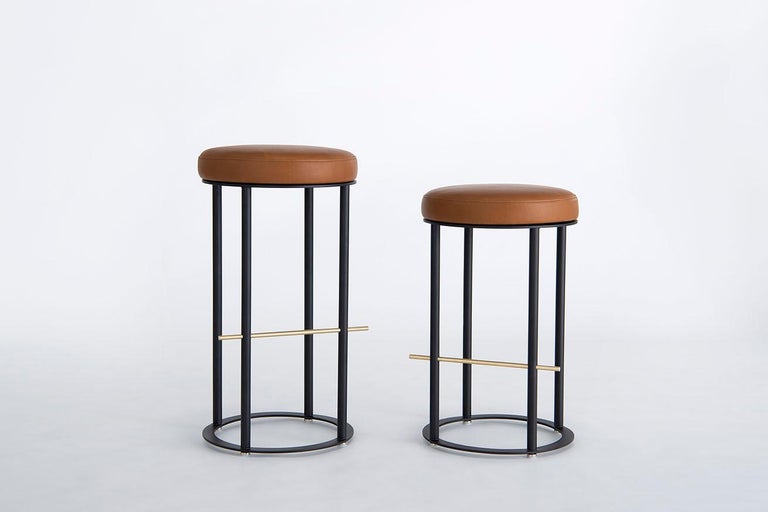 Brass Icon Bar Stools by Phase Design, Leather For Sale