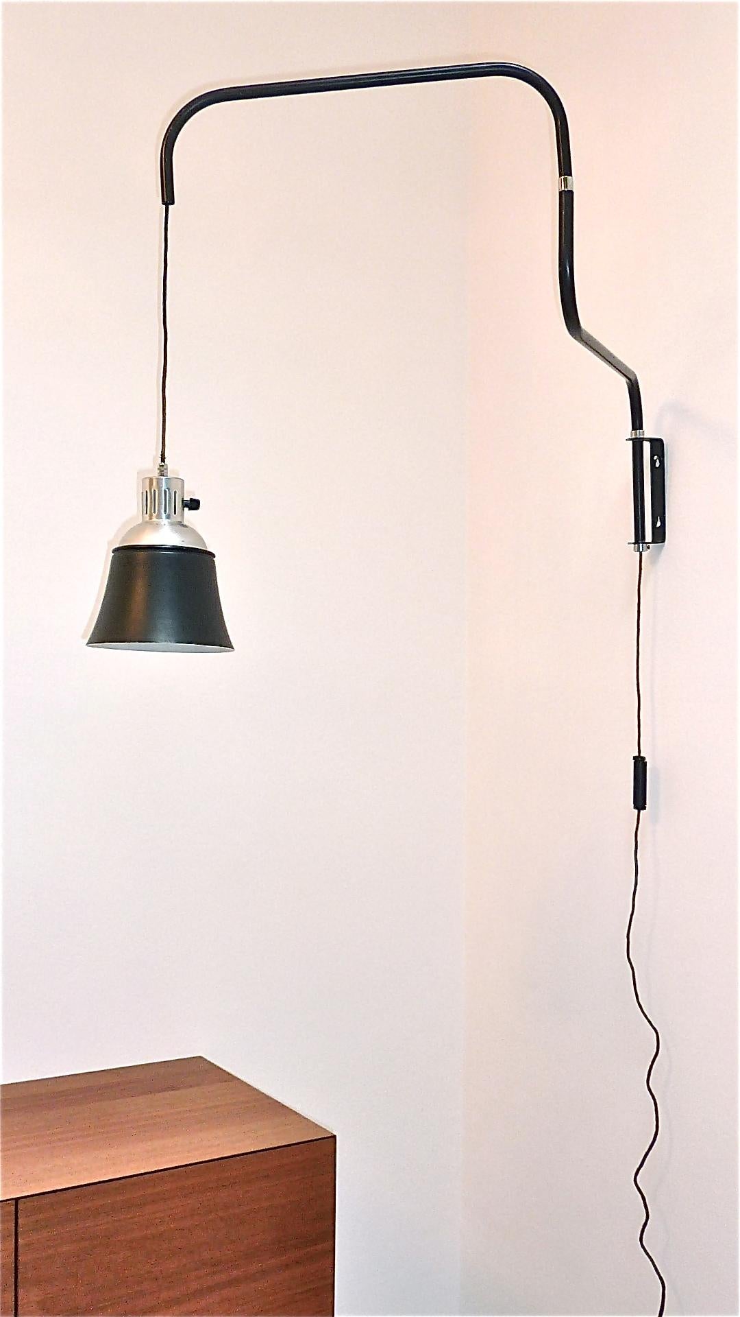 Icon Bauhaus Wall Lamp Bormann Ugo Police Kandem 1930-1950 Black Enameled Metal For Sale 8