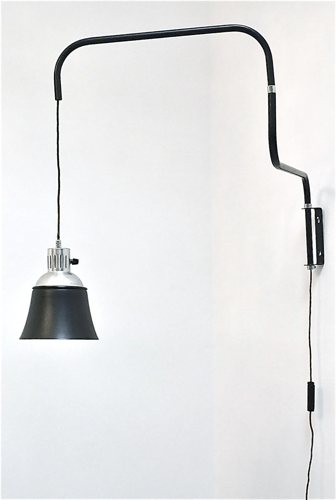Icon Bauhaus Wall Lamp Bormann Ugo Police Kandem 1930-1950 Black Enameled Metal For Sale 9