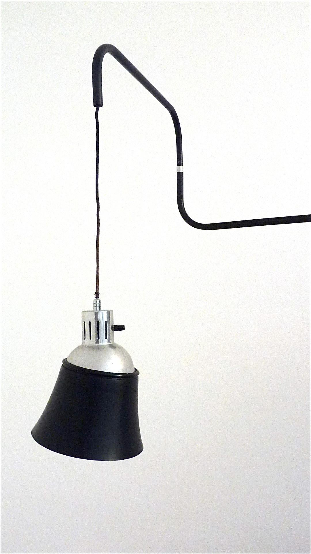 Icon Bauhaus Wall Lamp Bormann Ugo Police Kandem 1930-1950 Black Enameled Metal For Sale 1