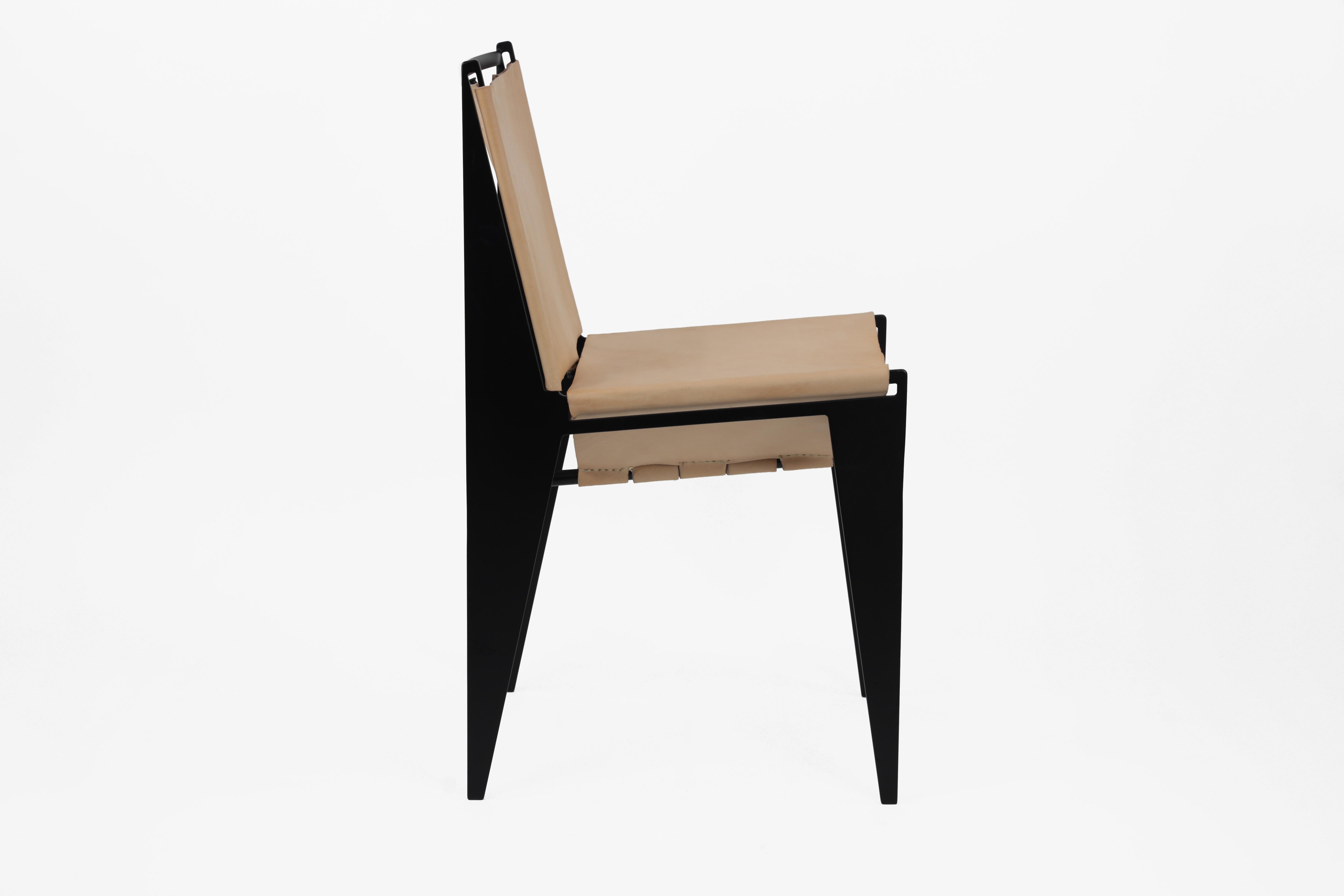 Ikon-Stuhl aus pulverbeschichtetem Stahl und Leder von Christopher Kreiling (amerikanisch) im Angebot