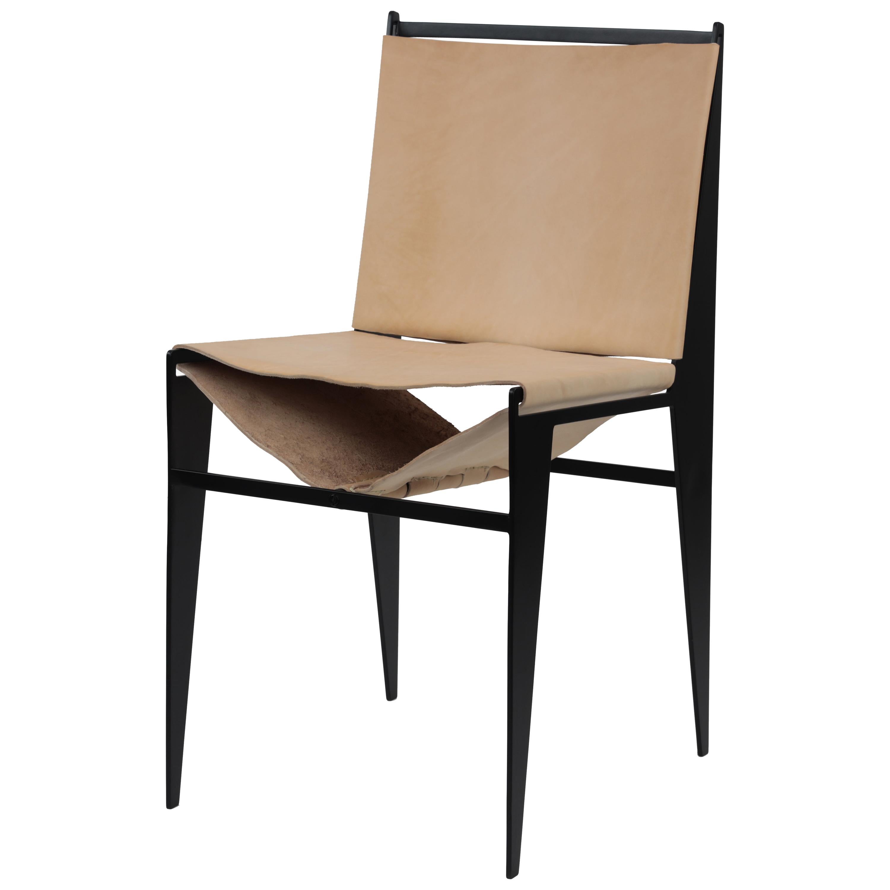 Ikon-Stuhl aus pulverbeschichtetem Stahl und Leder von Christopher Kreiling im Angebot