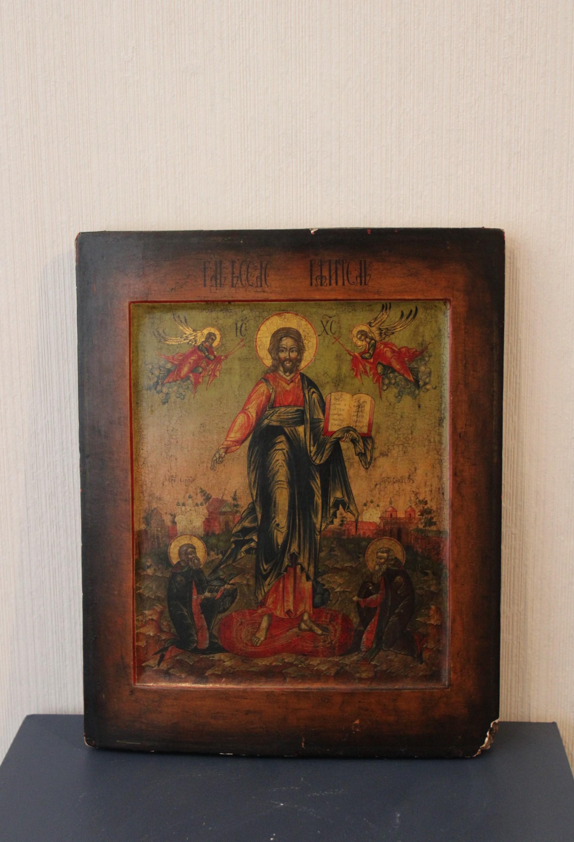 Ikon „Christ Pantokrat mit Venerables“, Russland, 19. Jahrhundert im Angebot 11