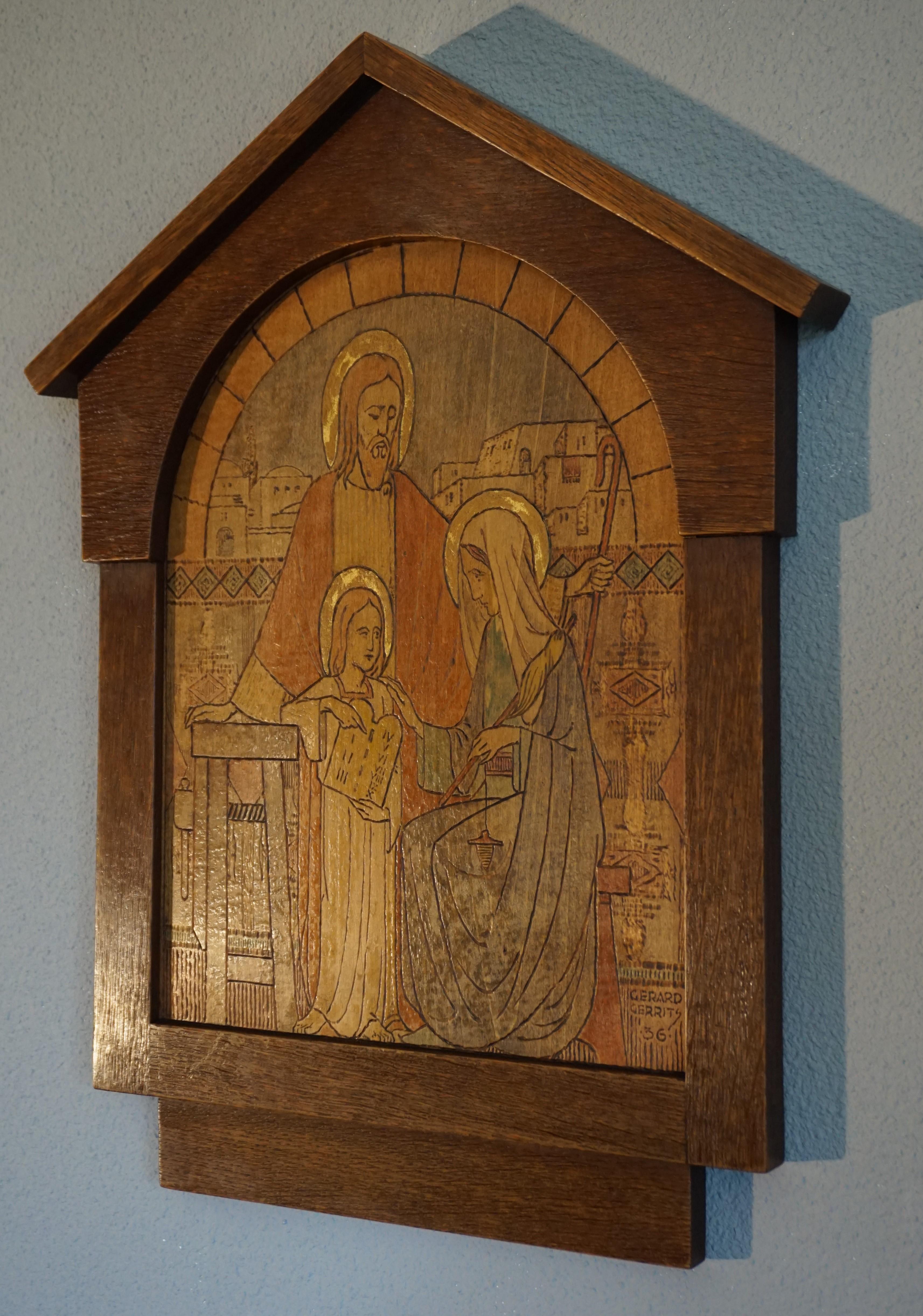 Icon Like Art Deco Wall Plaque of Young Jesus, Joseph & Mary by Gerard Gerrits For Sale 3