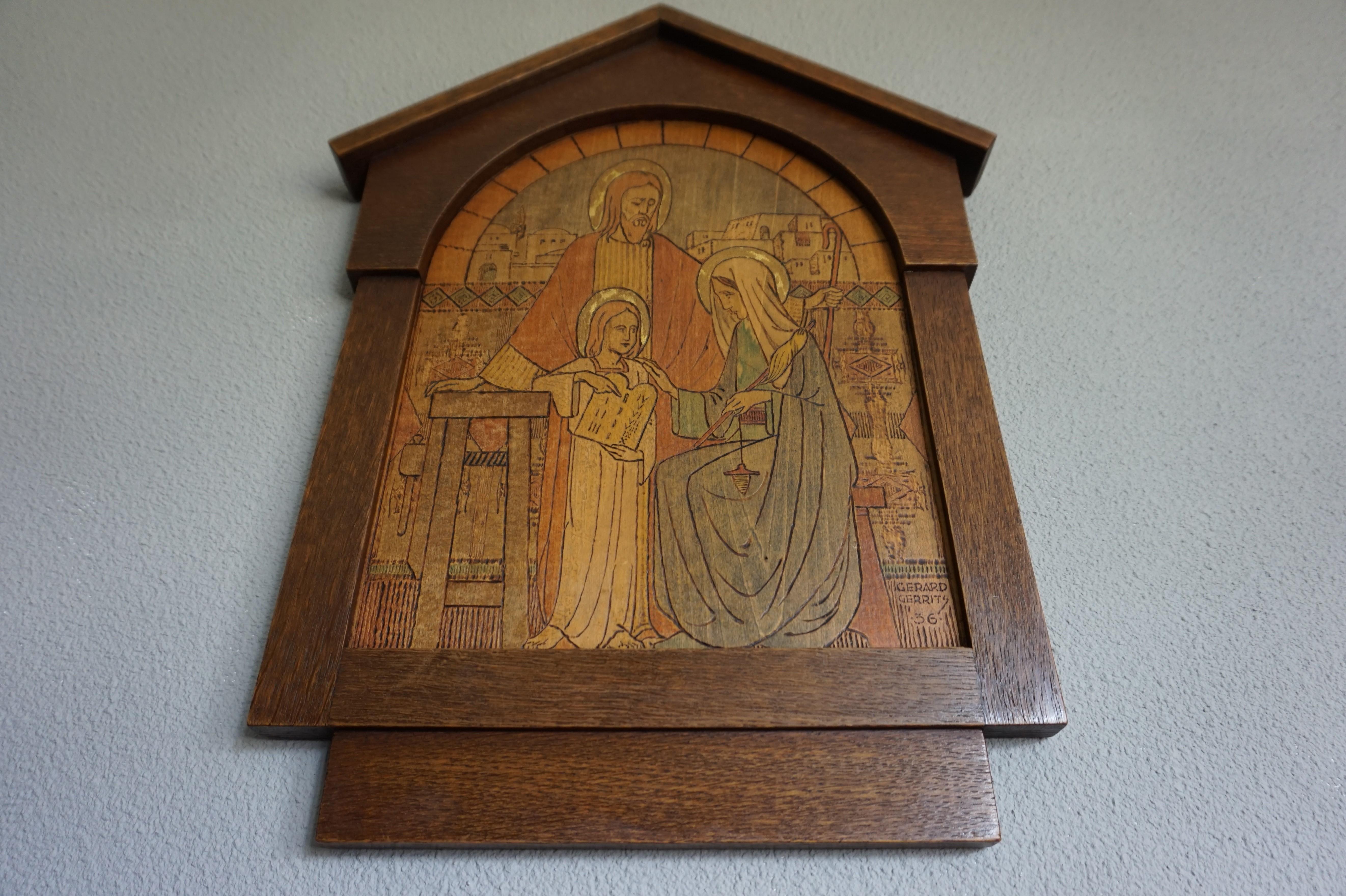 Icon Like Art Deco Wall Plaque of Young Jesus, Joseph & Mary by Gerard Gerrits For Sale 7