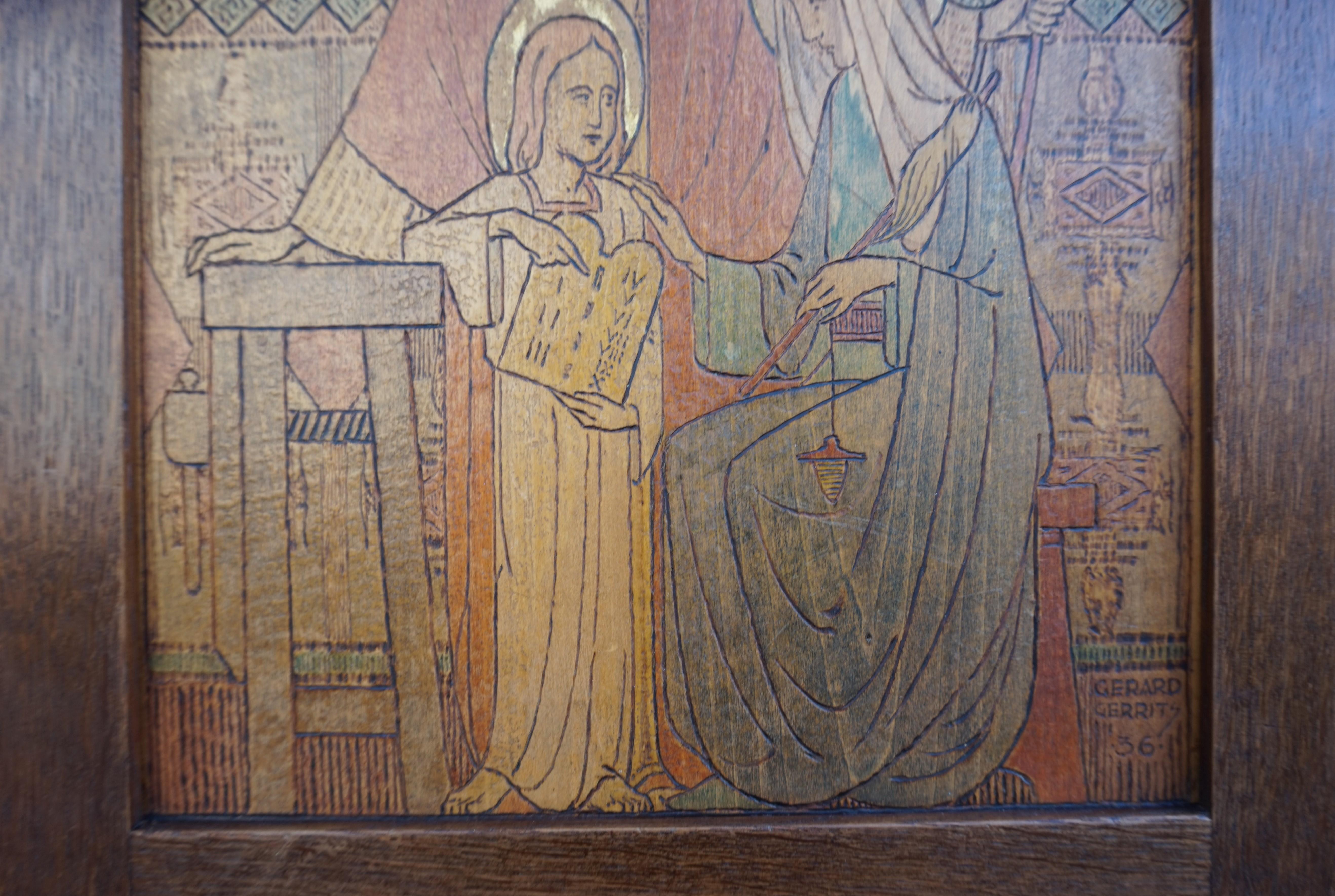 Dutch Icon Like Art Deco Wall Plaque of Young Jesus, Joseph & Mary by Gerard Gerrits
