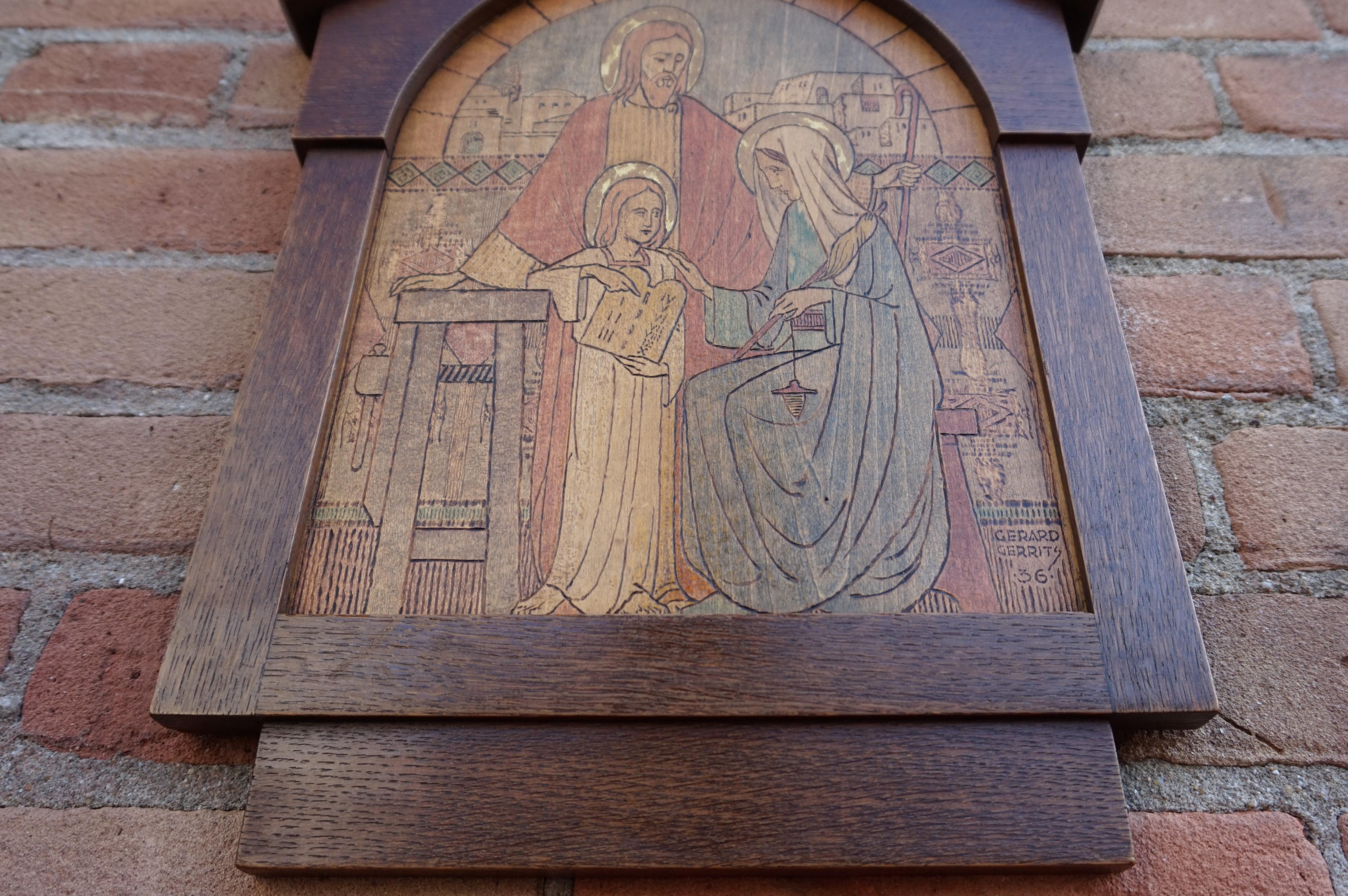 Icon Like Art Deco Wall Plaque of Young Jesus, Joseph & Mary by Gerard Gerrits For Sale 2