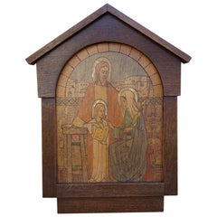 Icon Like Art Deco Wall Plaque of Young Jesus, Joseph & Mary by Gerard Gerrits