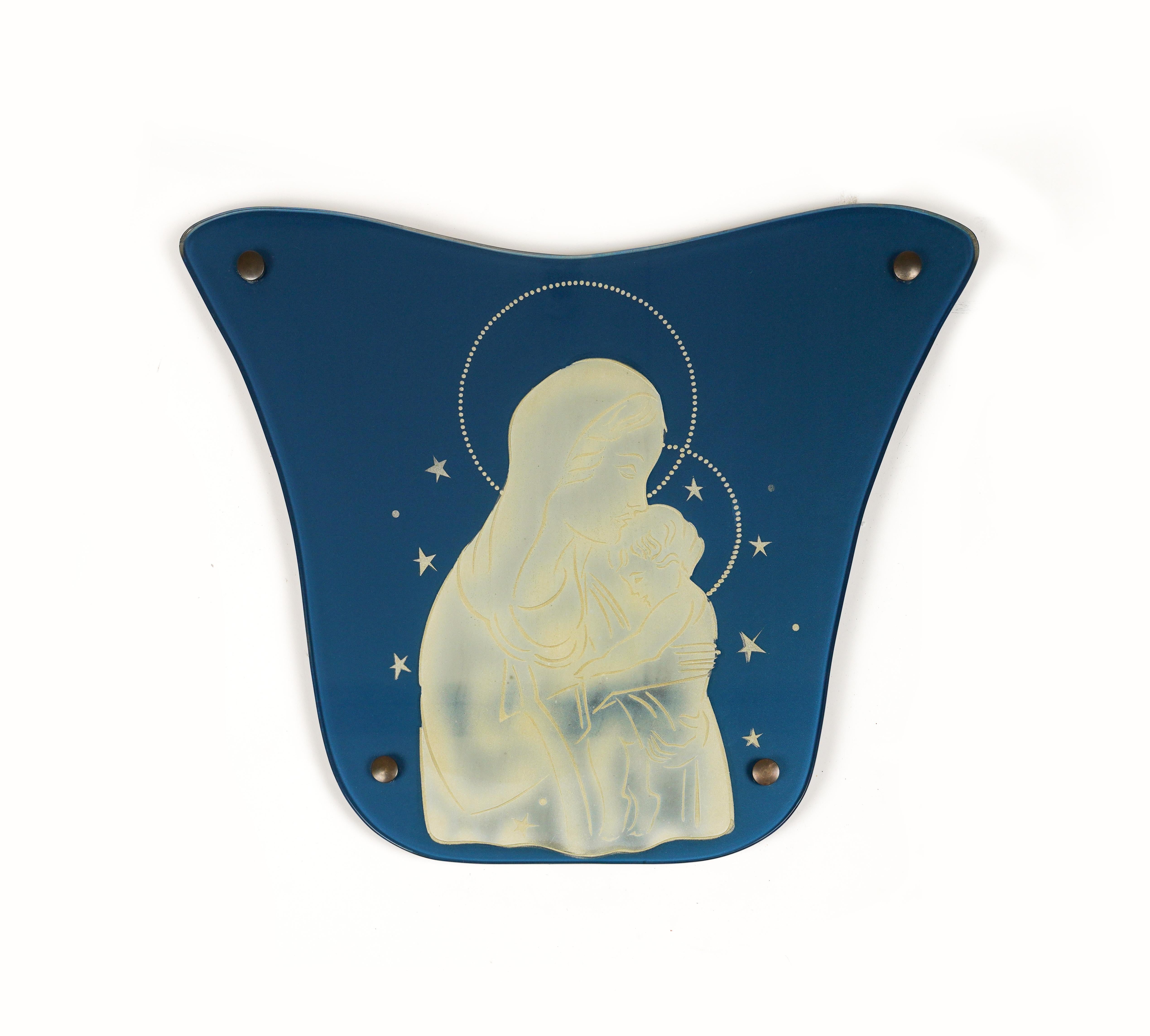 Icon glass with Madonna and Child drawing attributed to Luigi Brusotti for Fontana Arte.

Made in Italy in the 1940s.

The back is made of wood.