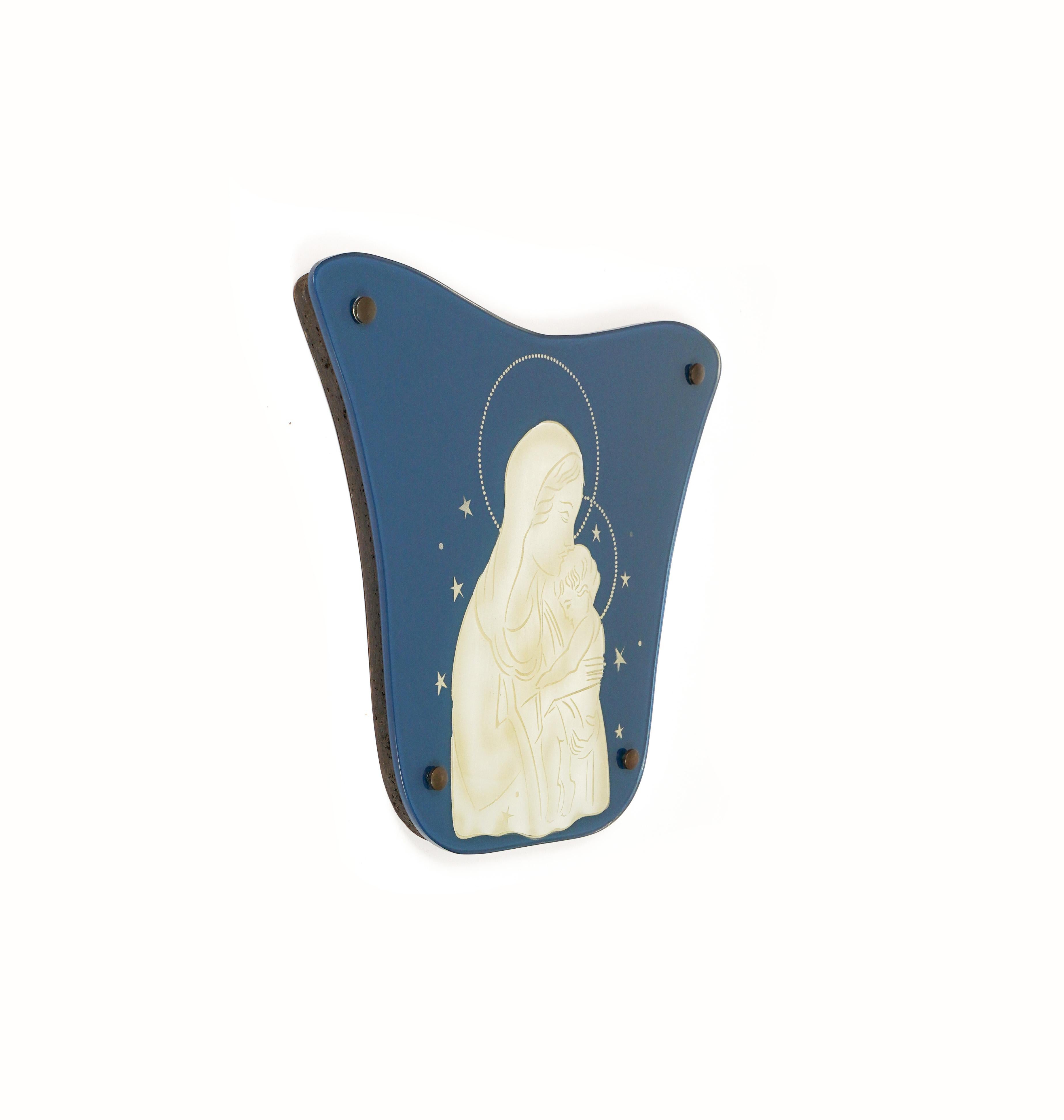 Mid-Century Modern Icon Madonna & Child in Glass Luigi Brusotti for Fontana Arte, Italy 1940s For Sale