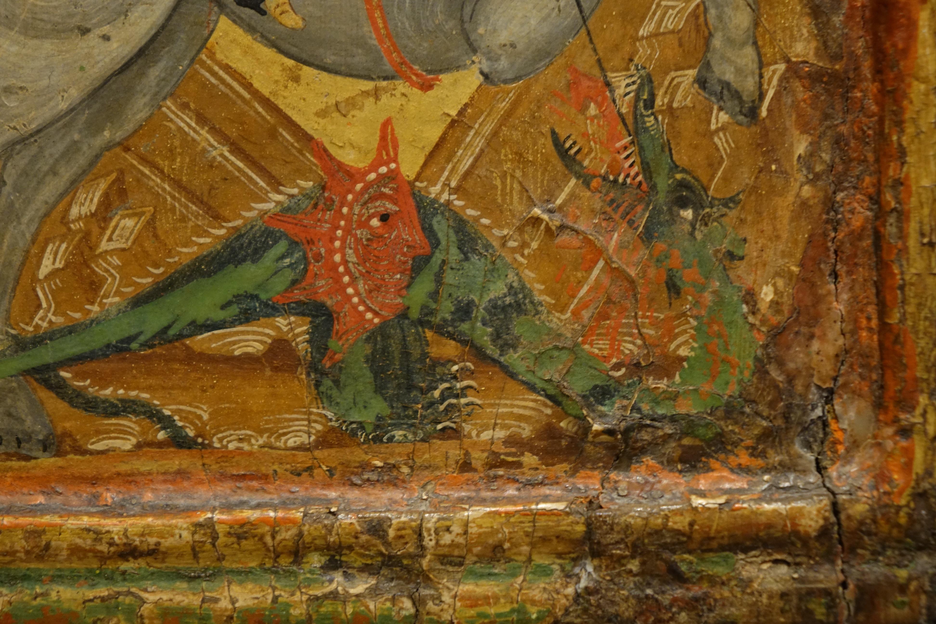 Icono que representa a Saint George luchando contra el dragón al estilo del siglo XVI. Griego en venta