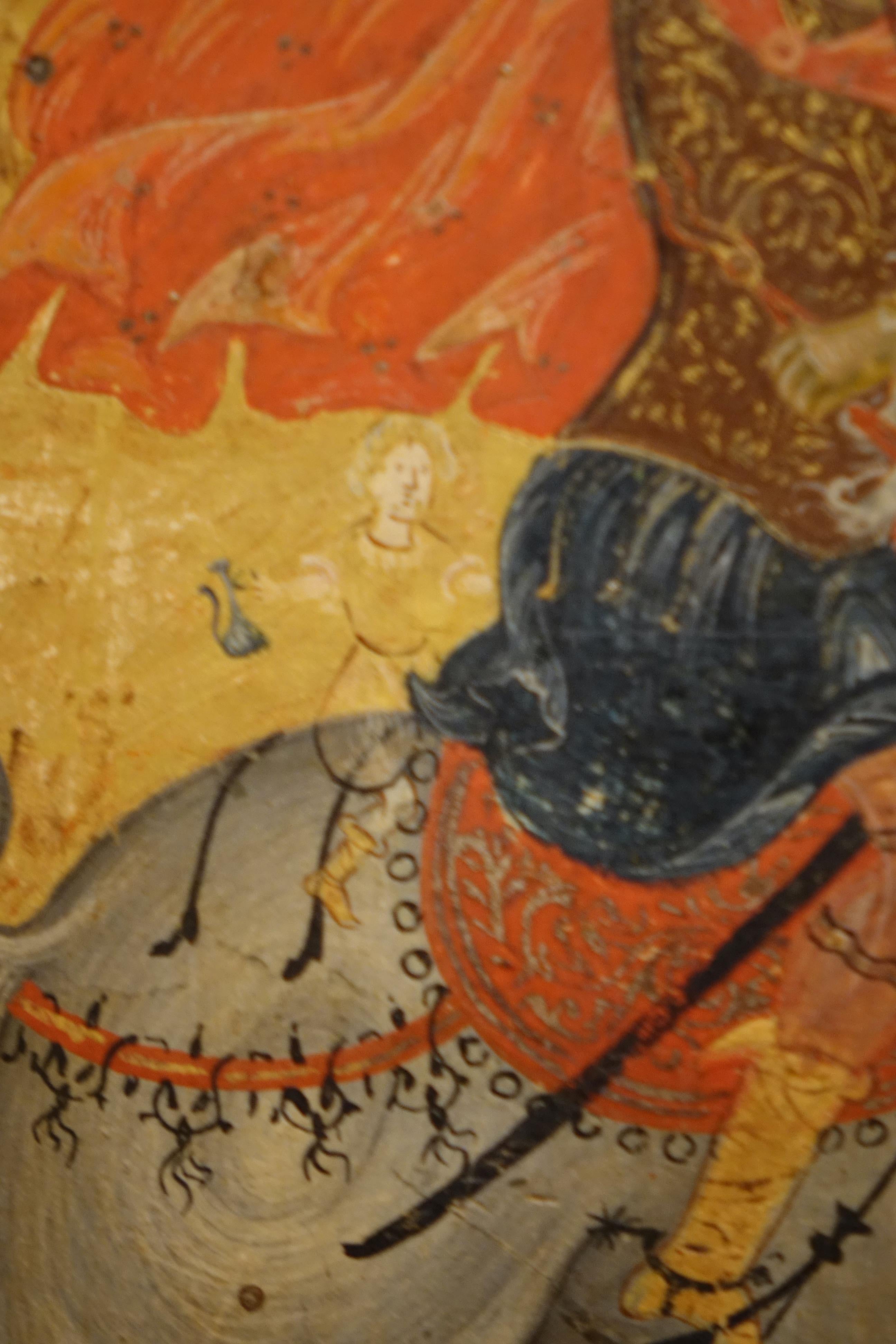 Icono que representa a Saint George luchando contra el dragón al estilo del siglo XVI. Pintado a mano en venta