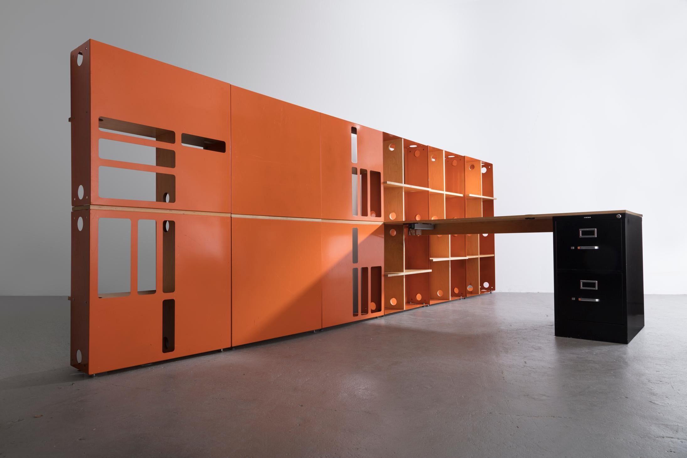 Modern Icon Shelving Wall with Built-In Work Station in Metal by Ali Tayar, 1999