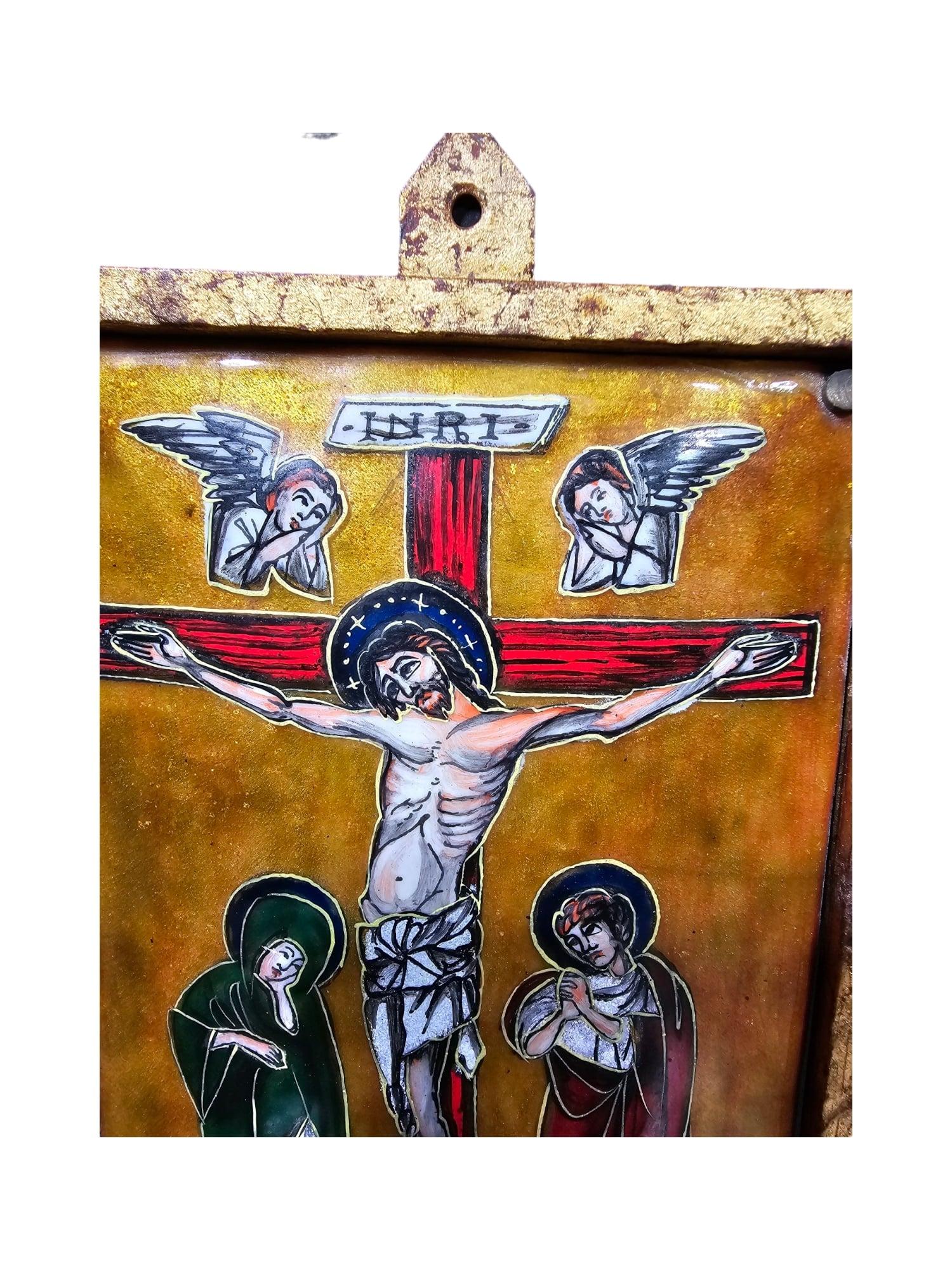 Icon with Enameled Christ For Sale 4