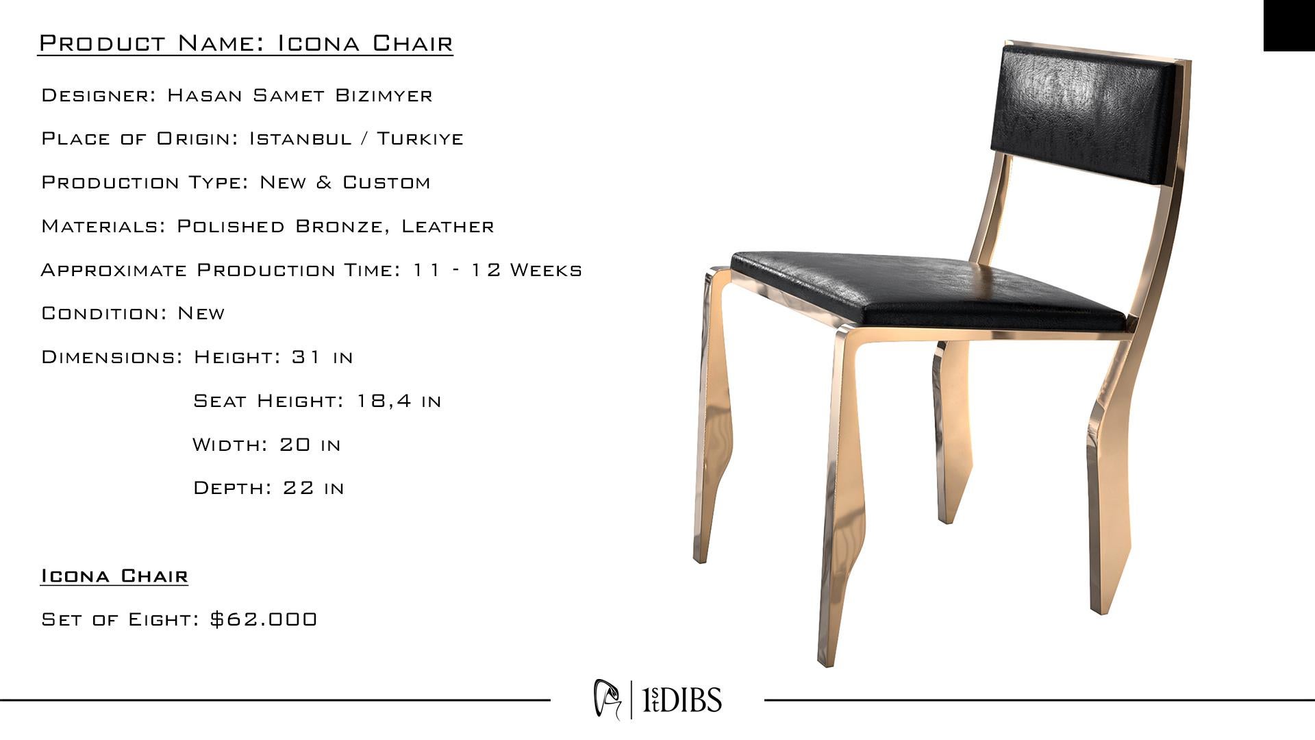 „Icona“-Stuhl, achtteilig, mit Bronze und ma�ßgeschneidertem Leder, Istanbul (Handgefertigt) im Angebot