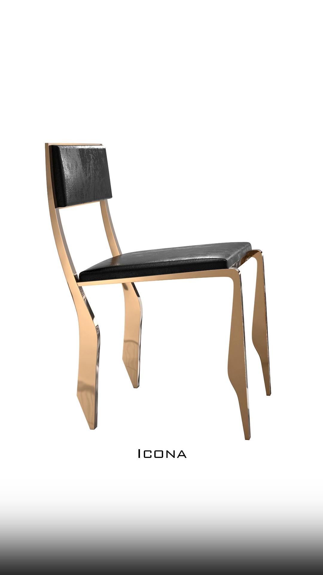 „Icona“-Stuhl, achtteilig, mit Bronze und maßgeschneidertem Leder, Istanbul (21. Jahrhundert und zeitgenössisch) im Angebot