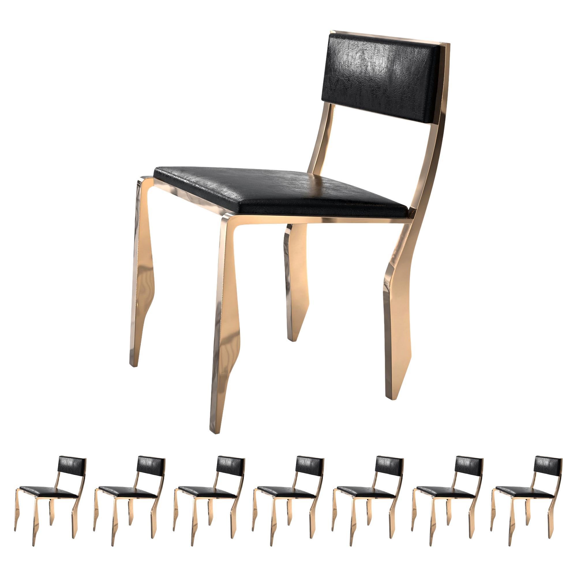 „Icona“-Stuhl, achtteilig, mit Bronze und maßgeschneidertem Leder, Istanbul