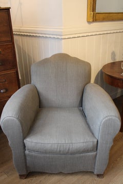 Iconic 1940 French Art Deco Club Chair Armchair Re-Upholstered Grey French Linen