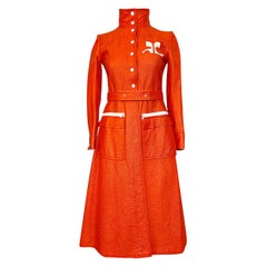 Iconic 1960s Andres Courreges Bright Orange & White Vinyl Coat or Dress