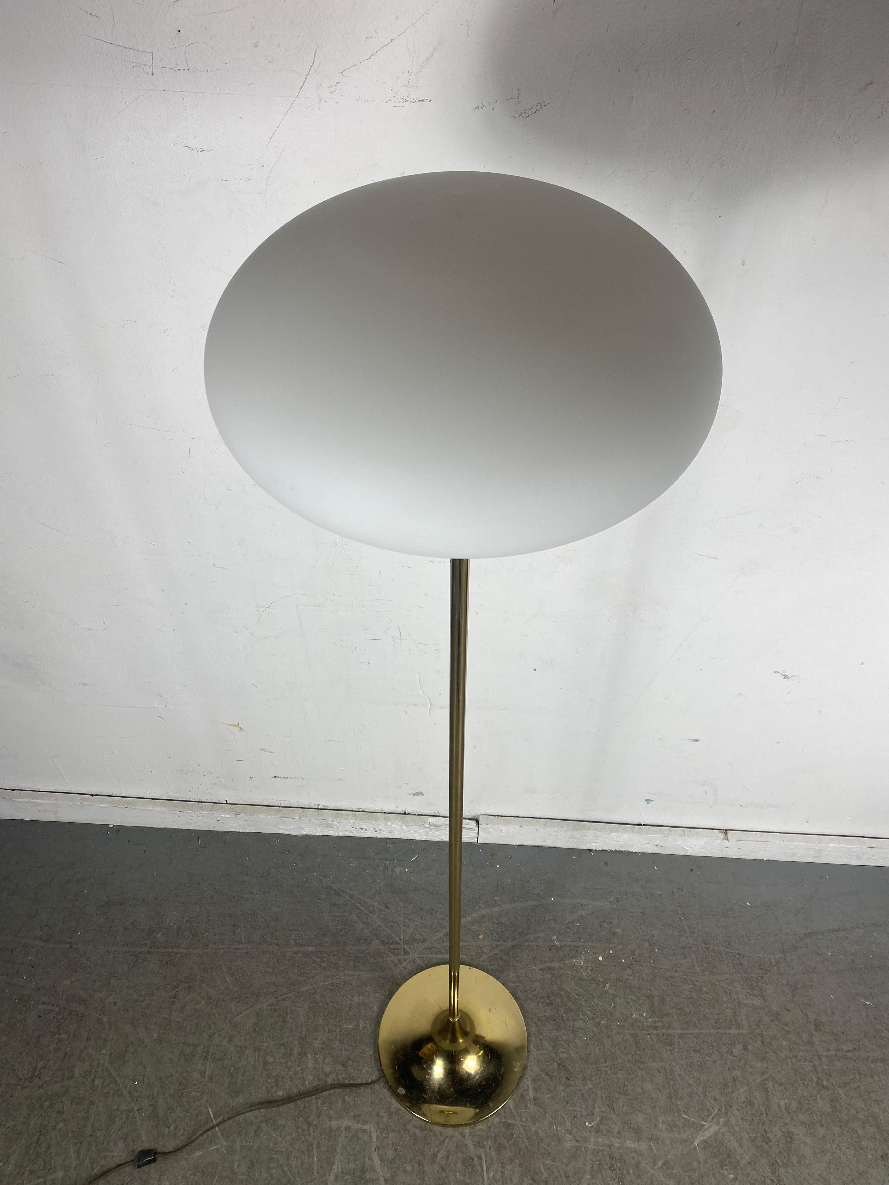 Iconic 1960s floor lamp by Laurel, Gold /Brass standard, Blown Glass Mushroom Shade. Classic design, Nice original condition.