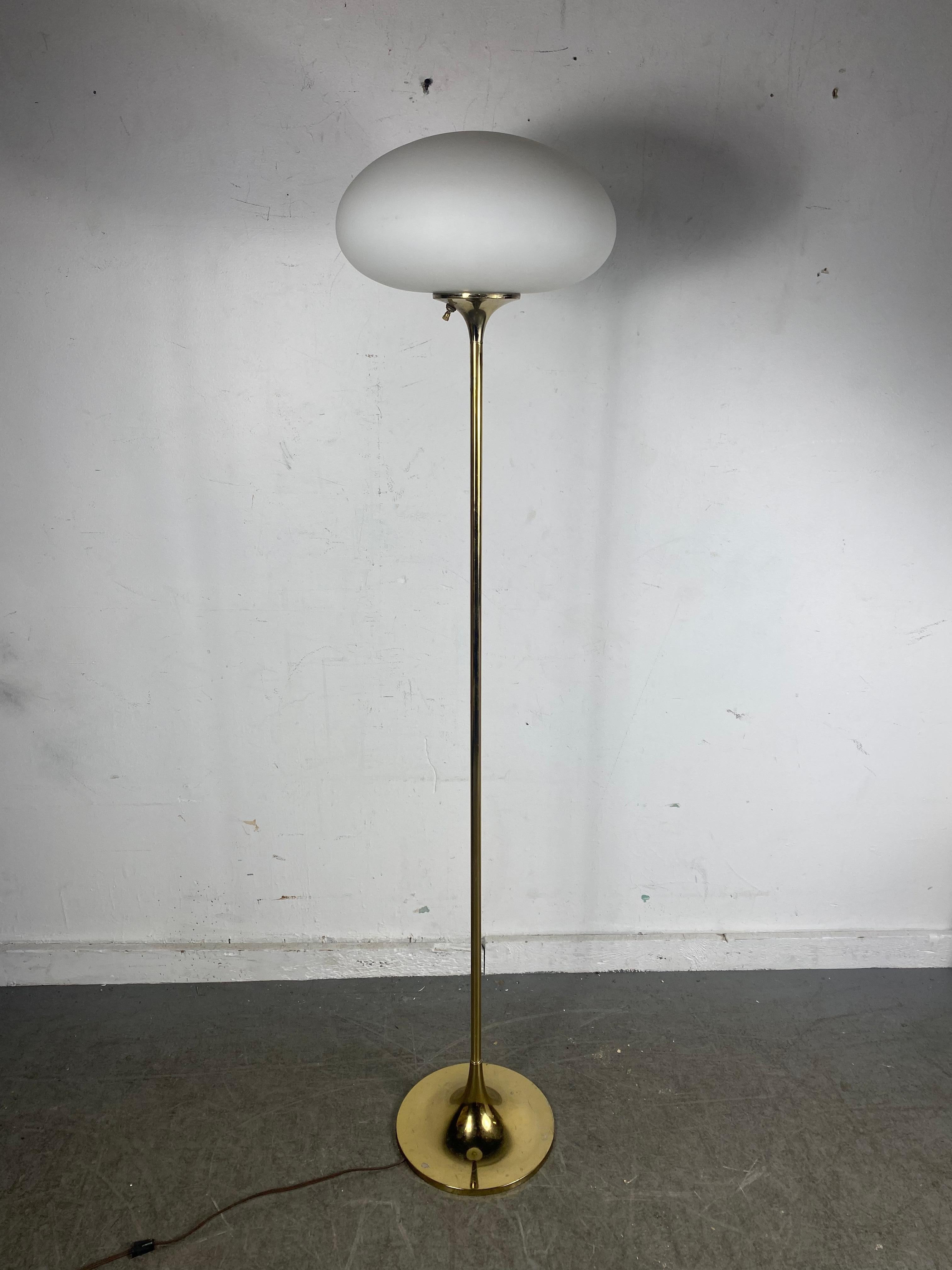 Mid-Century Modern Iconic 1960s Floor Lamp by Laurel, Gold Standard, Blown Glass Mushroom Shade