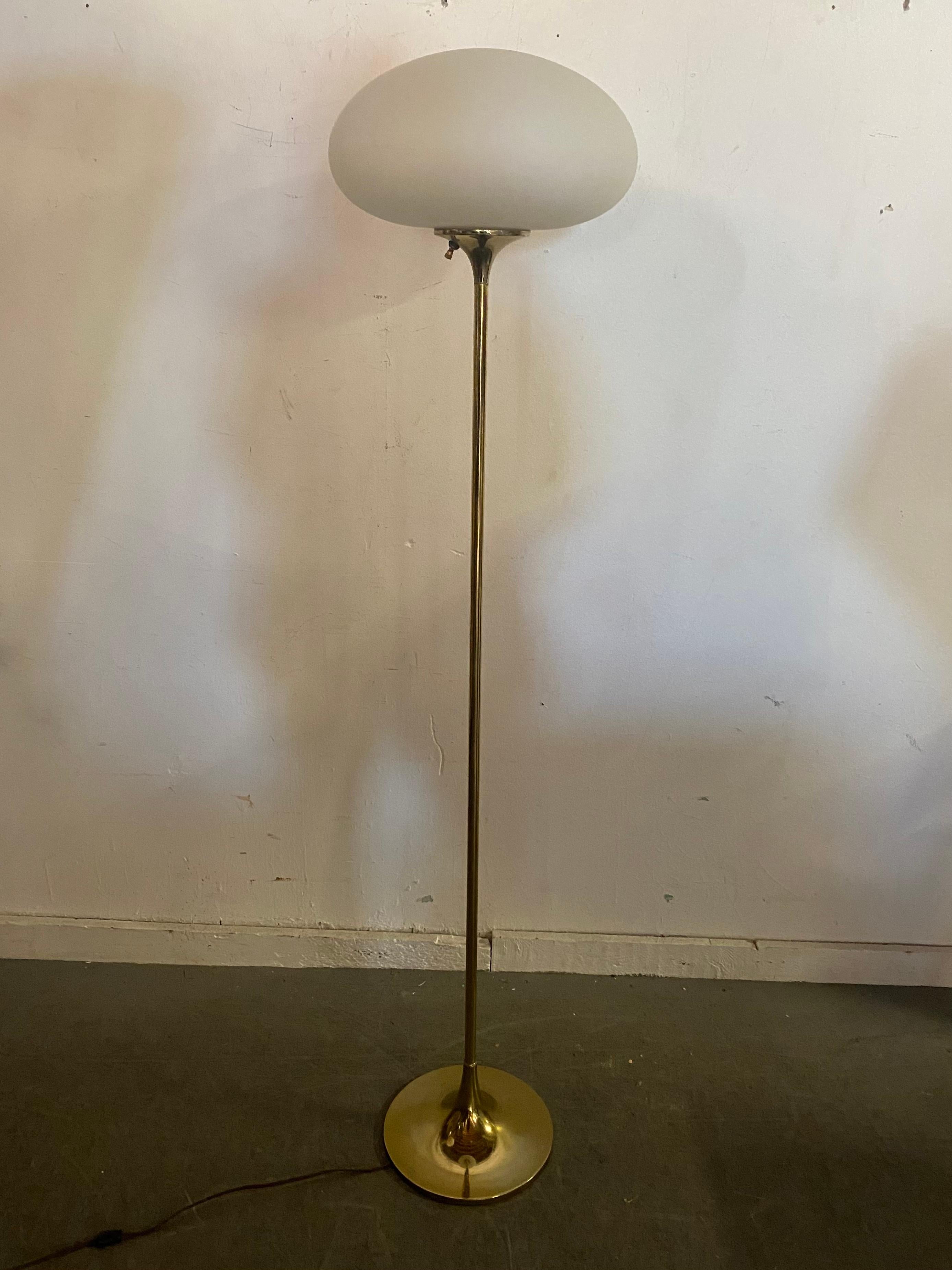 American Iconic 1960s Floor Lamp by Laurel, Gold Standard, Blown Glass Mushroom Shade
