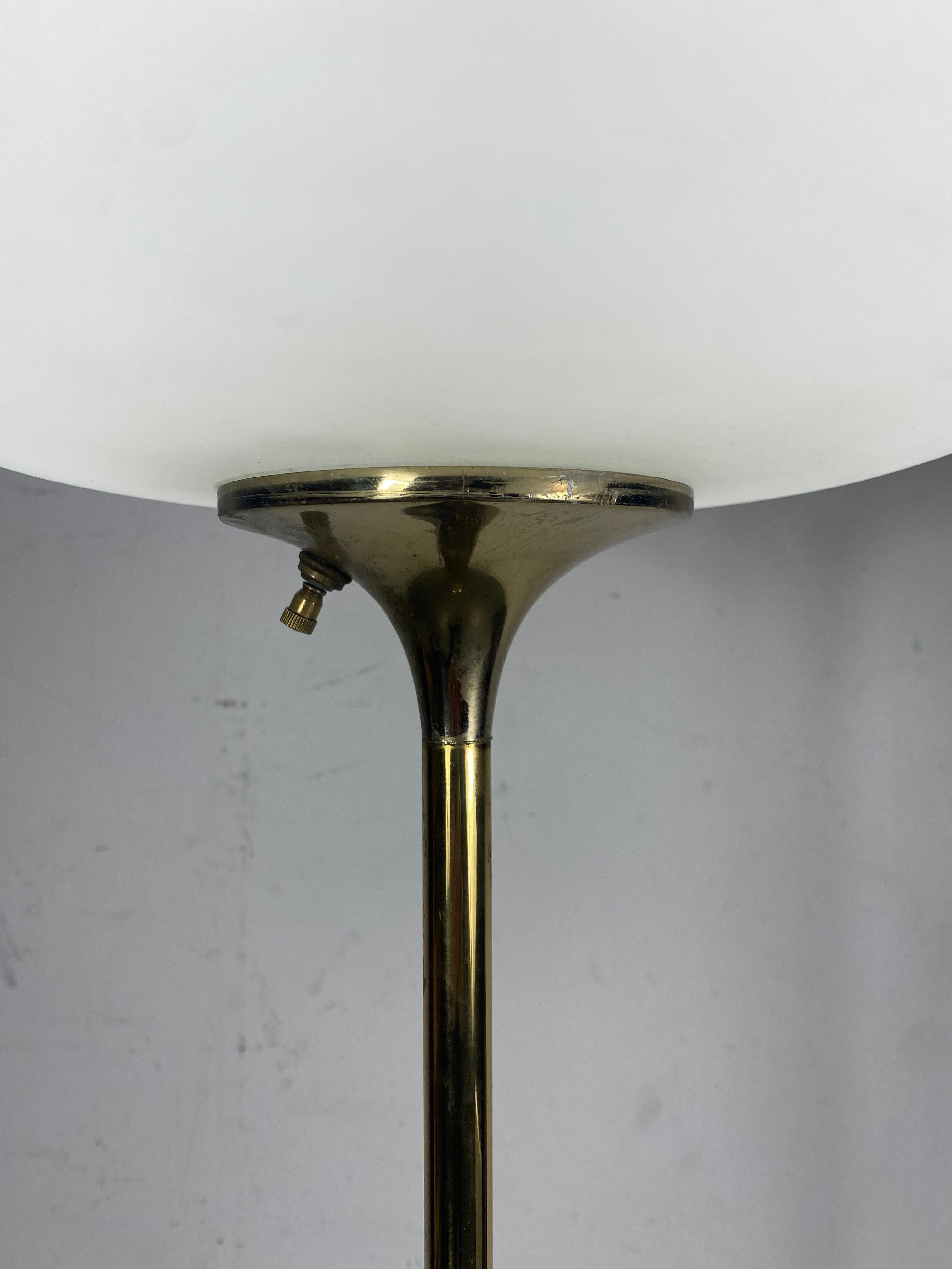Iconic 1960s Floor Lamp by Laurel, Gold Standard, Blown Glass Mushroom Shade In Good Condition In Buffalo, NY