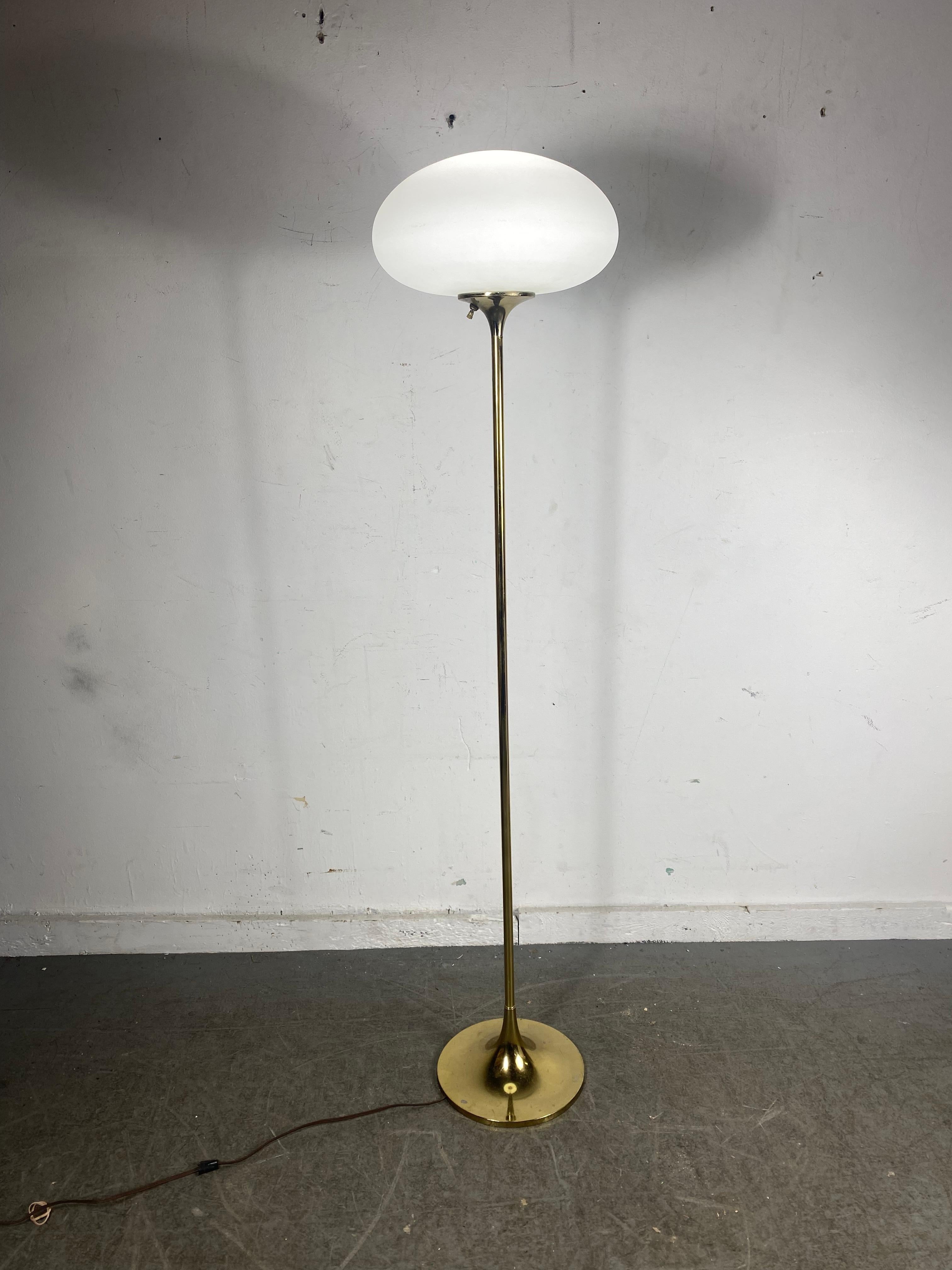 Metal Iconic 1960s Floor Lamp by Laurel, Gold Standard, Blown Glass Mushroom Shade